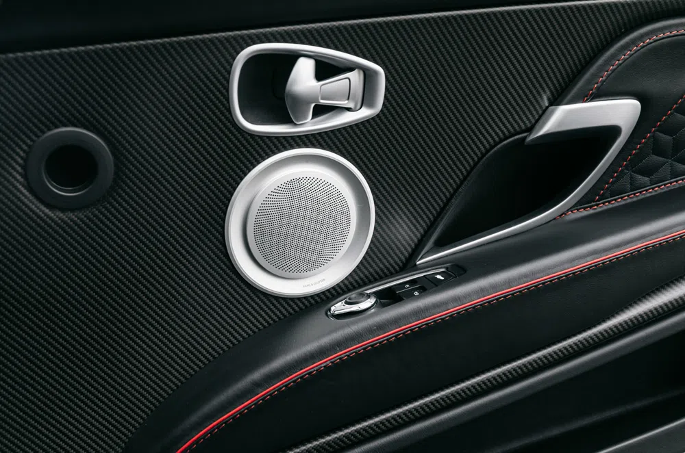 2019 Aston Martin DBS Superleggera interior, door panel, Obsidian Black Leather