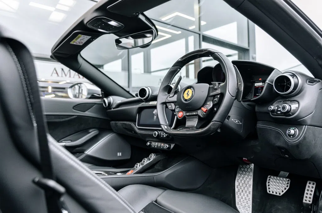 2019 Ferrari Portofino Convertible interior, dashboard, Nero Hide