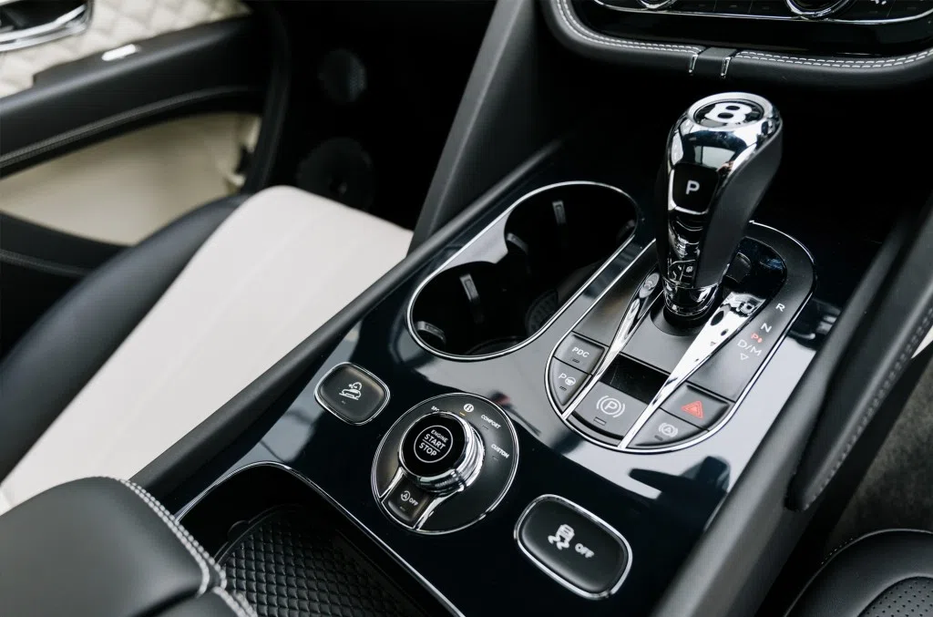 2020 Bentley Bentayga interior, center console, Black Hide