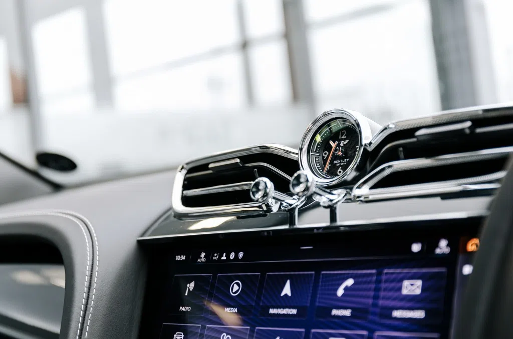 2020 Bentley Bentayga interior, center console, Black Hide