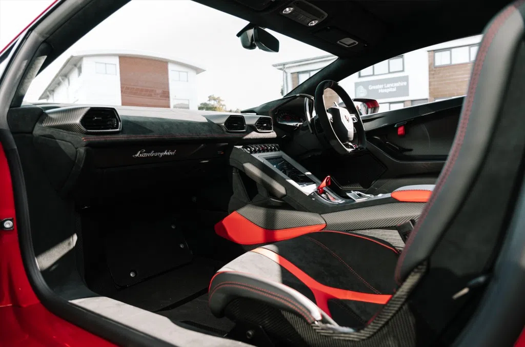 2021 Lamborghini Huracan STO interior, dashboard, Nero Alcantara