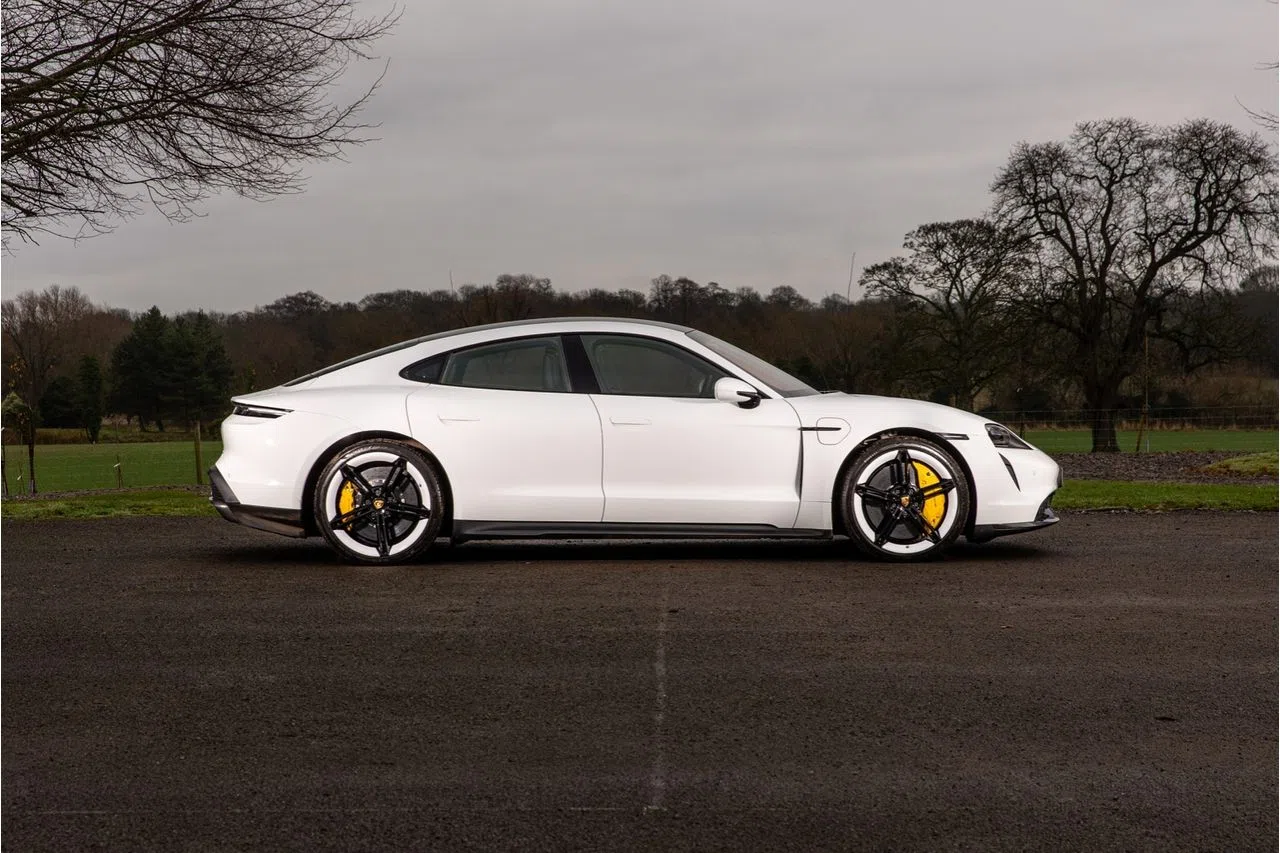 2021 Porsche Taycan Turbo S, side profile, White