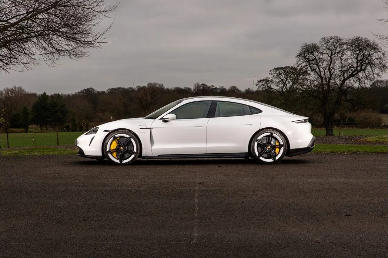 2021 Porsche Taycan Turbo S, side profile, White