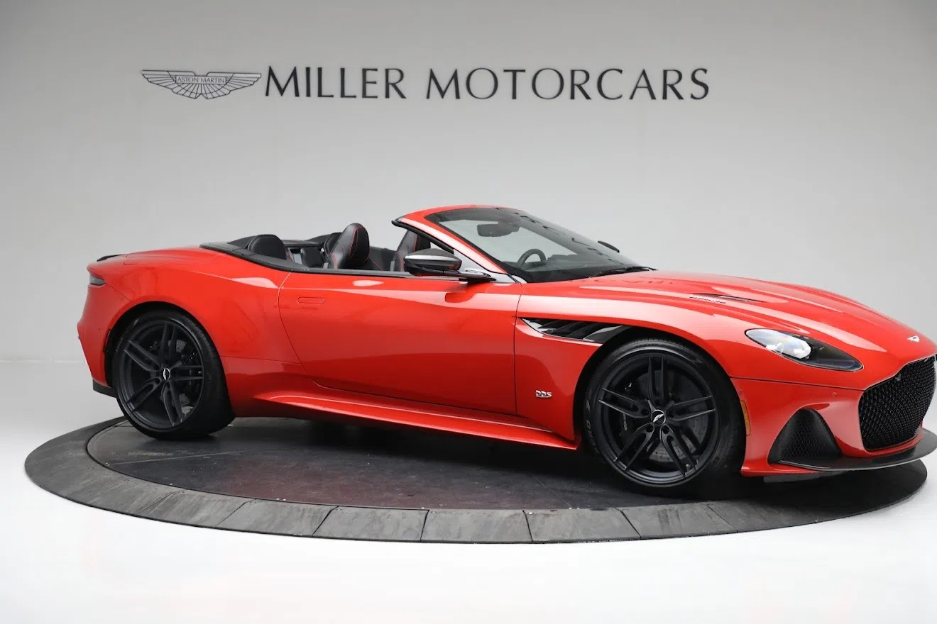 2020 Aston Martin DBS Volante, side profile, SCORPUS RED