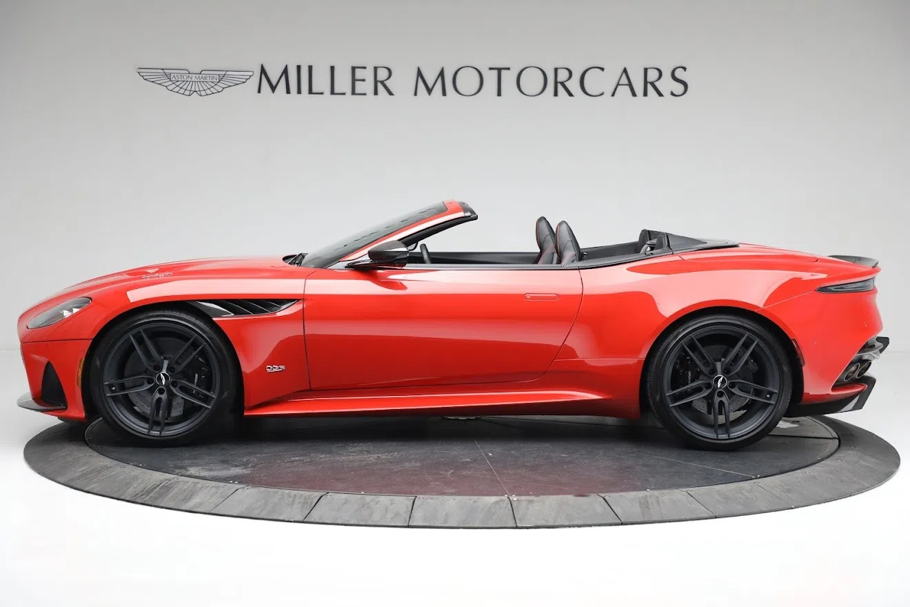 2020 Aston Martin DBS Volante, side profile, SCORPUS RED