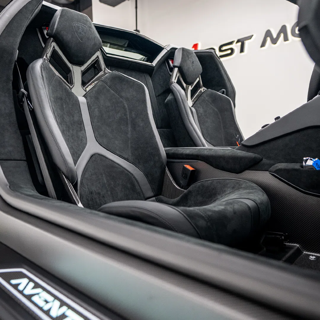 2022 Lamborghini Aventador SVJ Roadster interior, Full Black Alcantara & Leather Interior