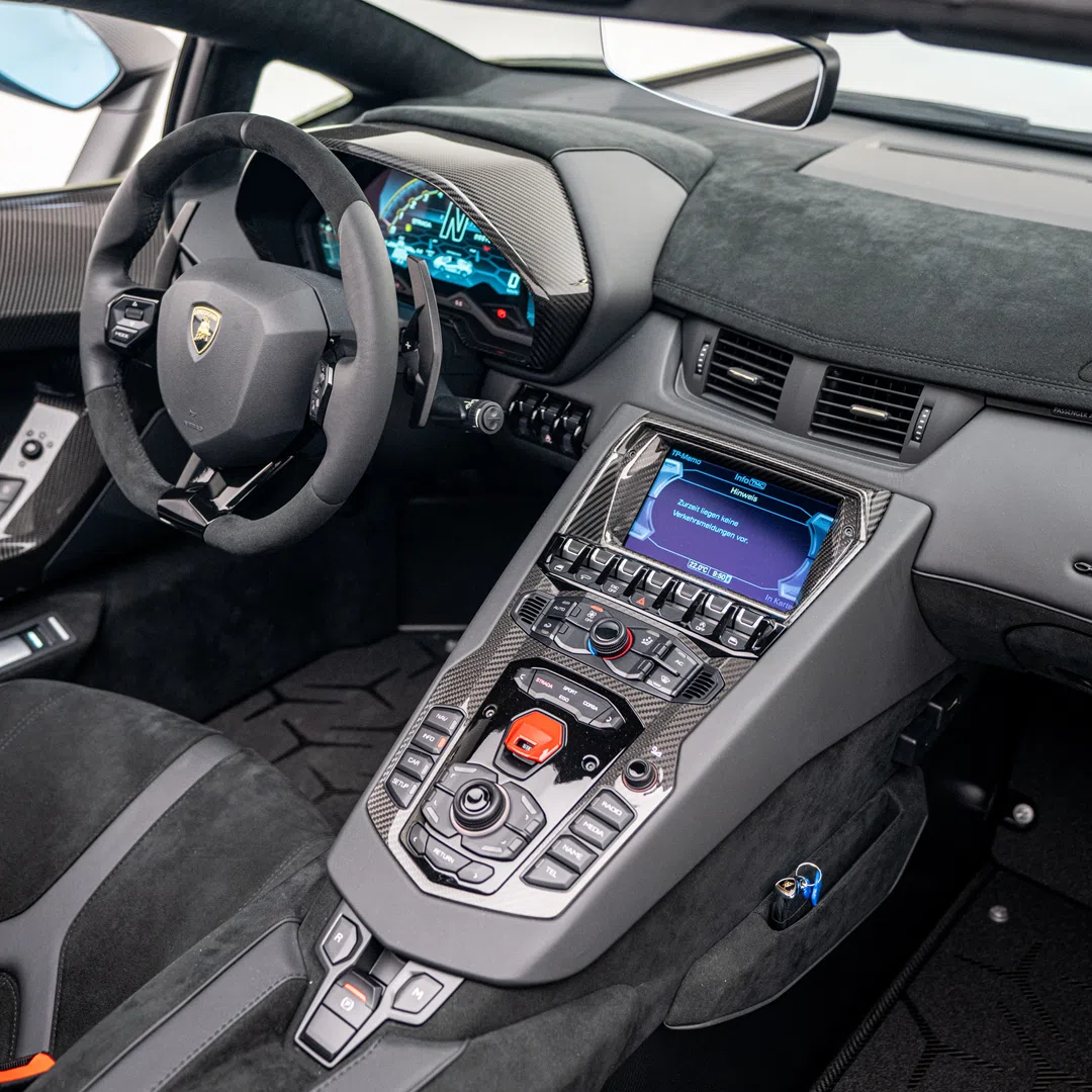 2022 Lamborghini Aventador SVJ Roadster interior, dashboard, Full Black Alcantara & Leather Interior
