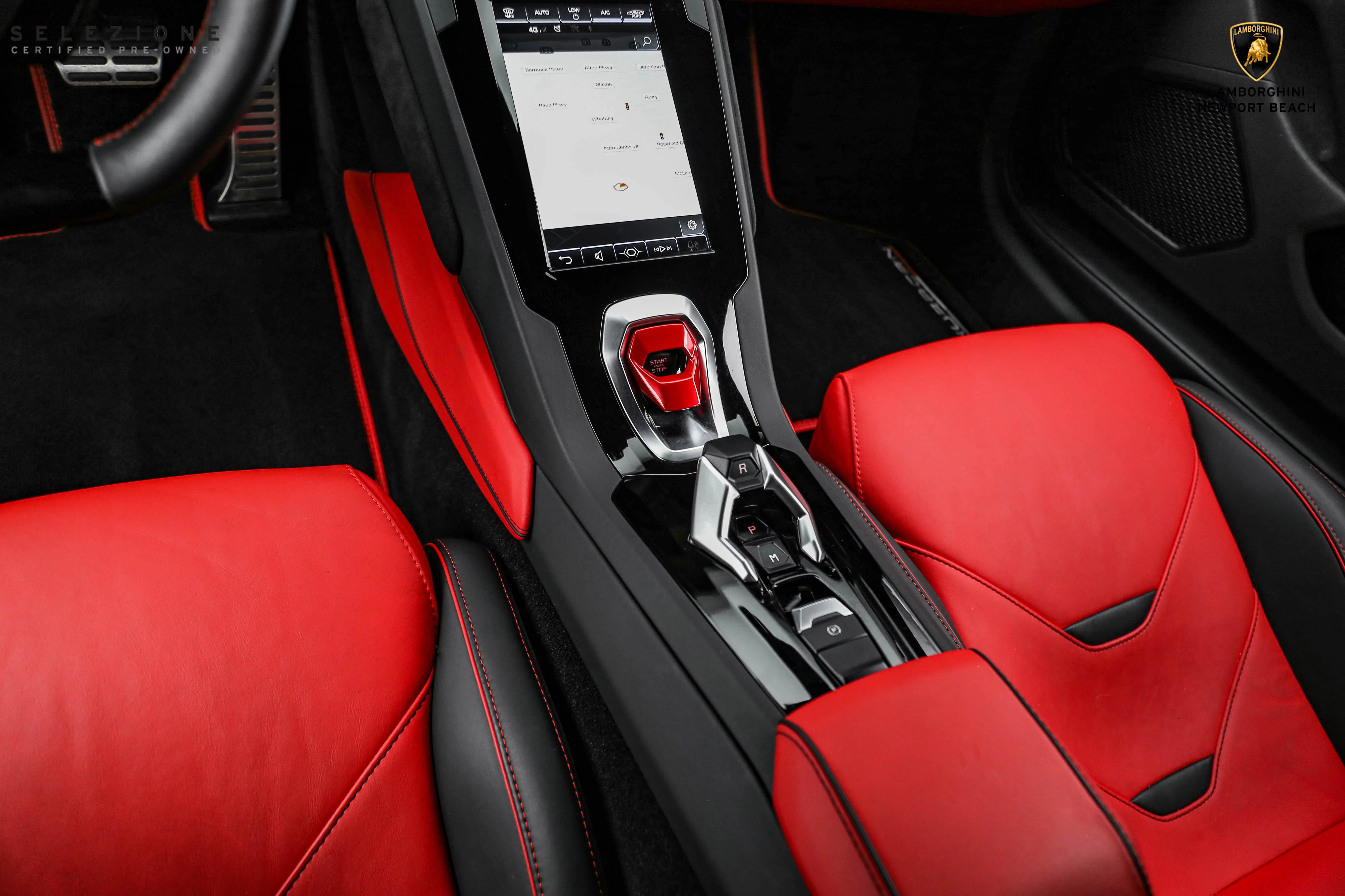 2020 Lamborghini Huracan EVO RWD interior, center console, Nero Ade/Rosso Alala