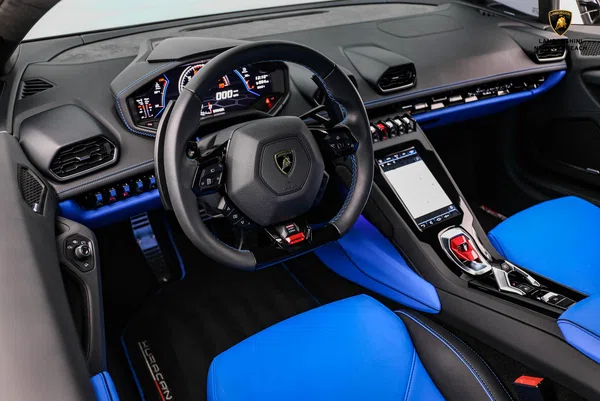 2020 Lamborghini Huracan EVO interior, Blu Amon/Nero Ade, Full leather