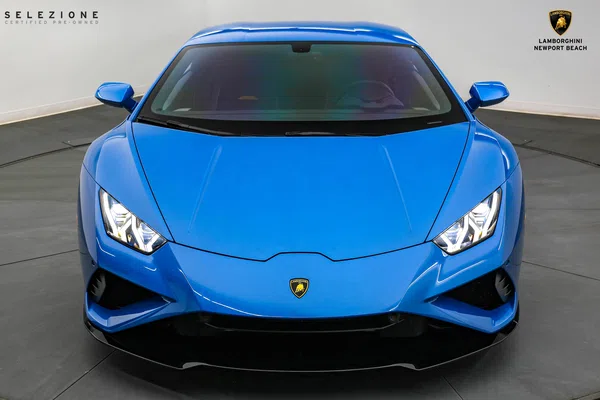 2021 Lamborghini Huracan EVO for sale, front three-quarter view, Blu Eleos Metallic