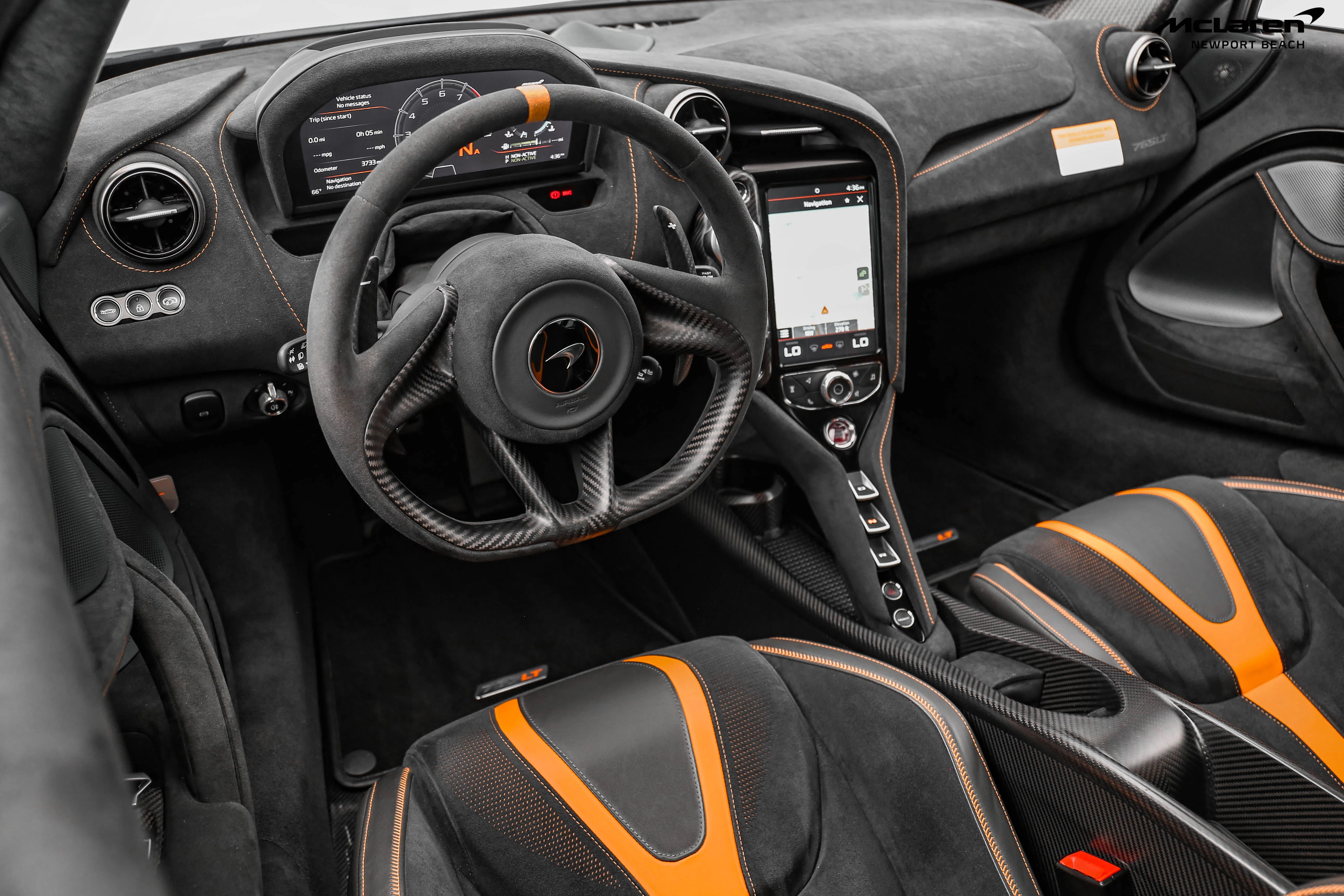 2021 McLaren 765LT interior, dashboard, Carbon Black
