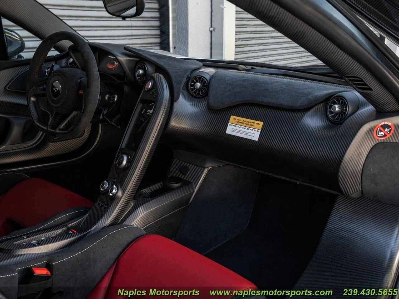 2015 McLaren P1 interior, Carbon Black with Red Insert
