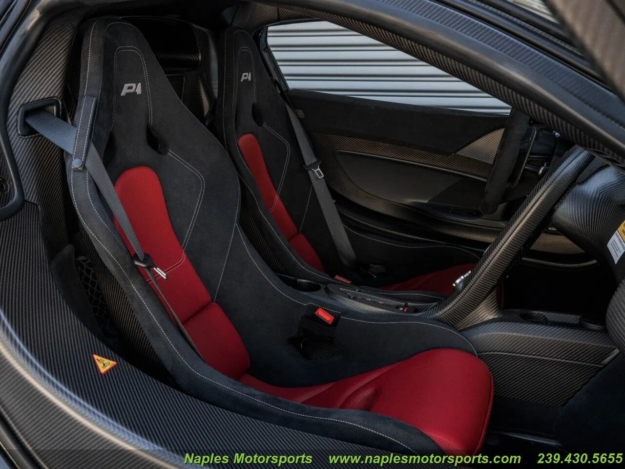 2015 McLaren P1 interior, seats, Carbon Black with Red Insert