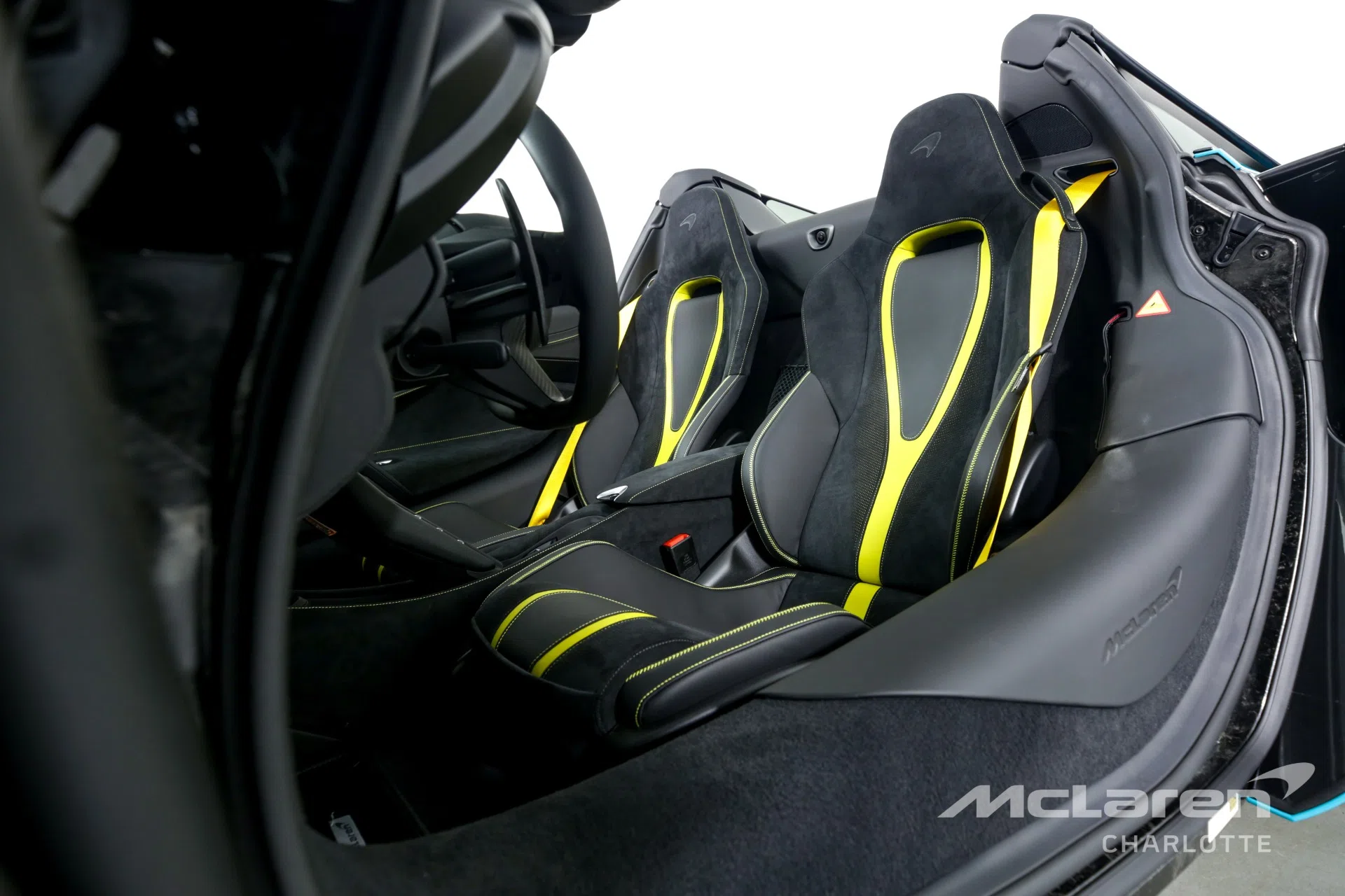 2022 McLaren 720S Spider interior, seats, Black & Xenon Yellow