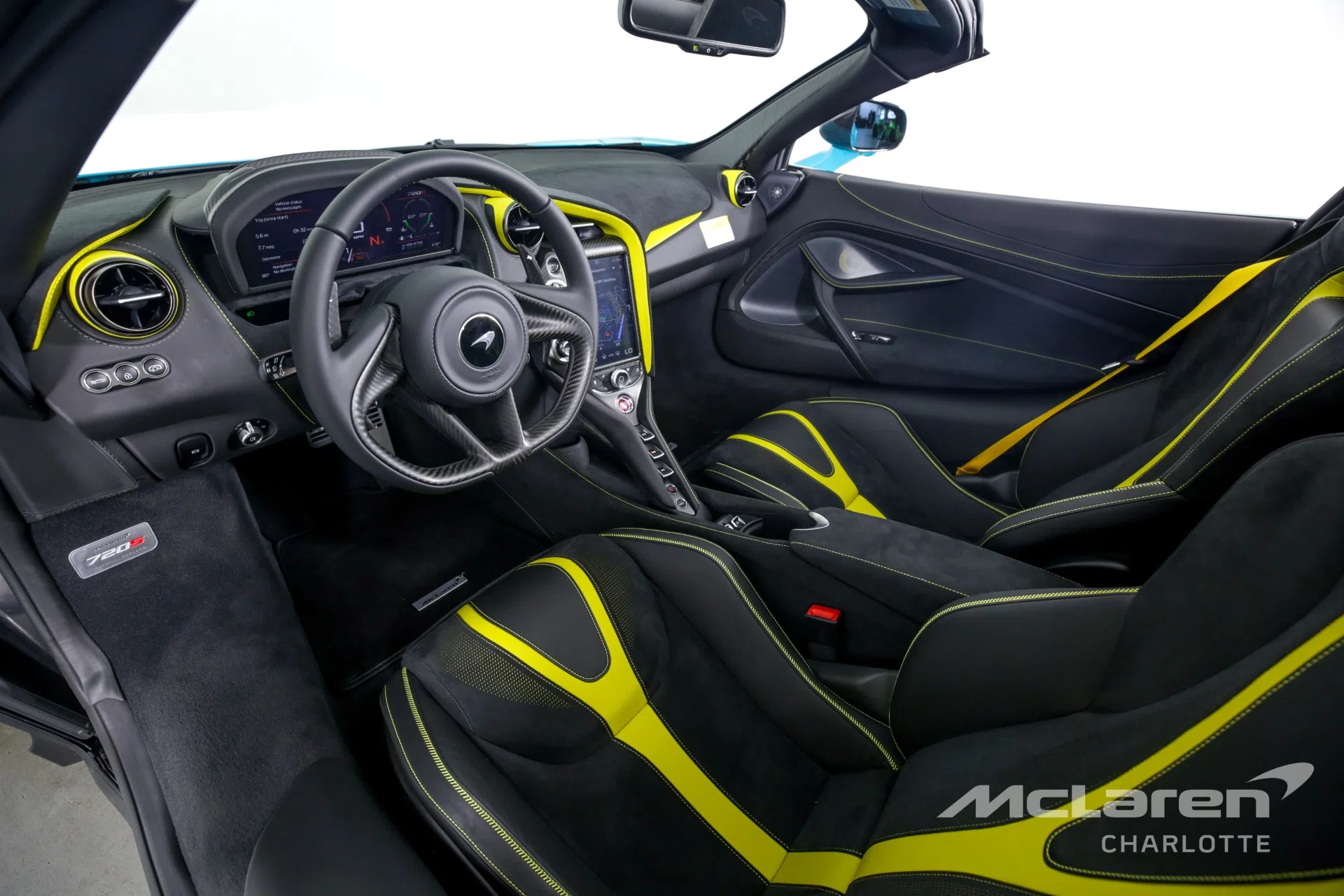 2022 McLaren 720S Spider interior, Black & Xenon Yellow