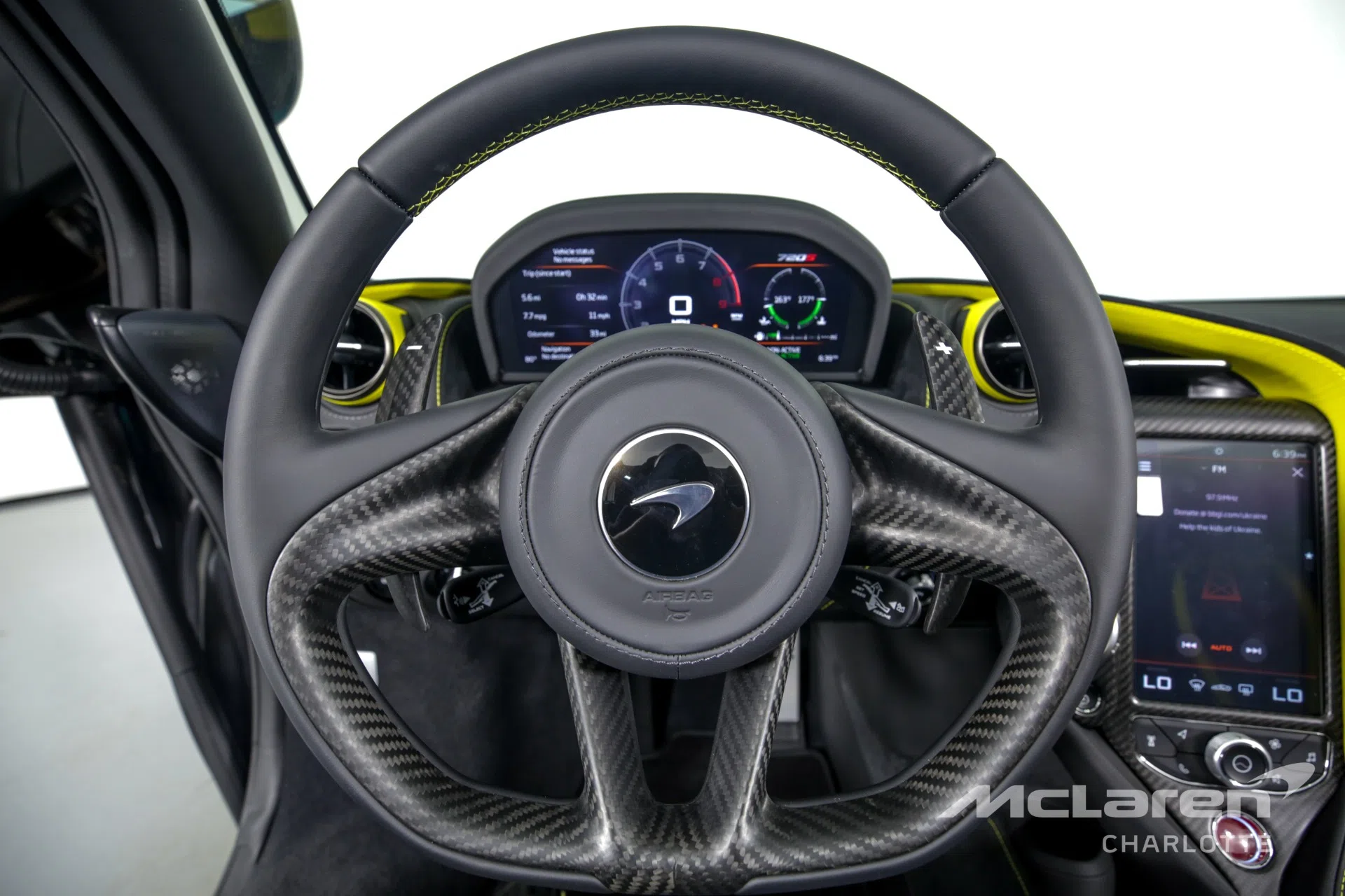 2022 McLaren 720S Spider interior, Black & Xenon Yellow