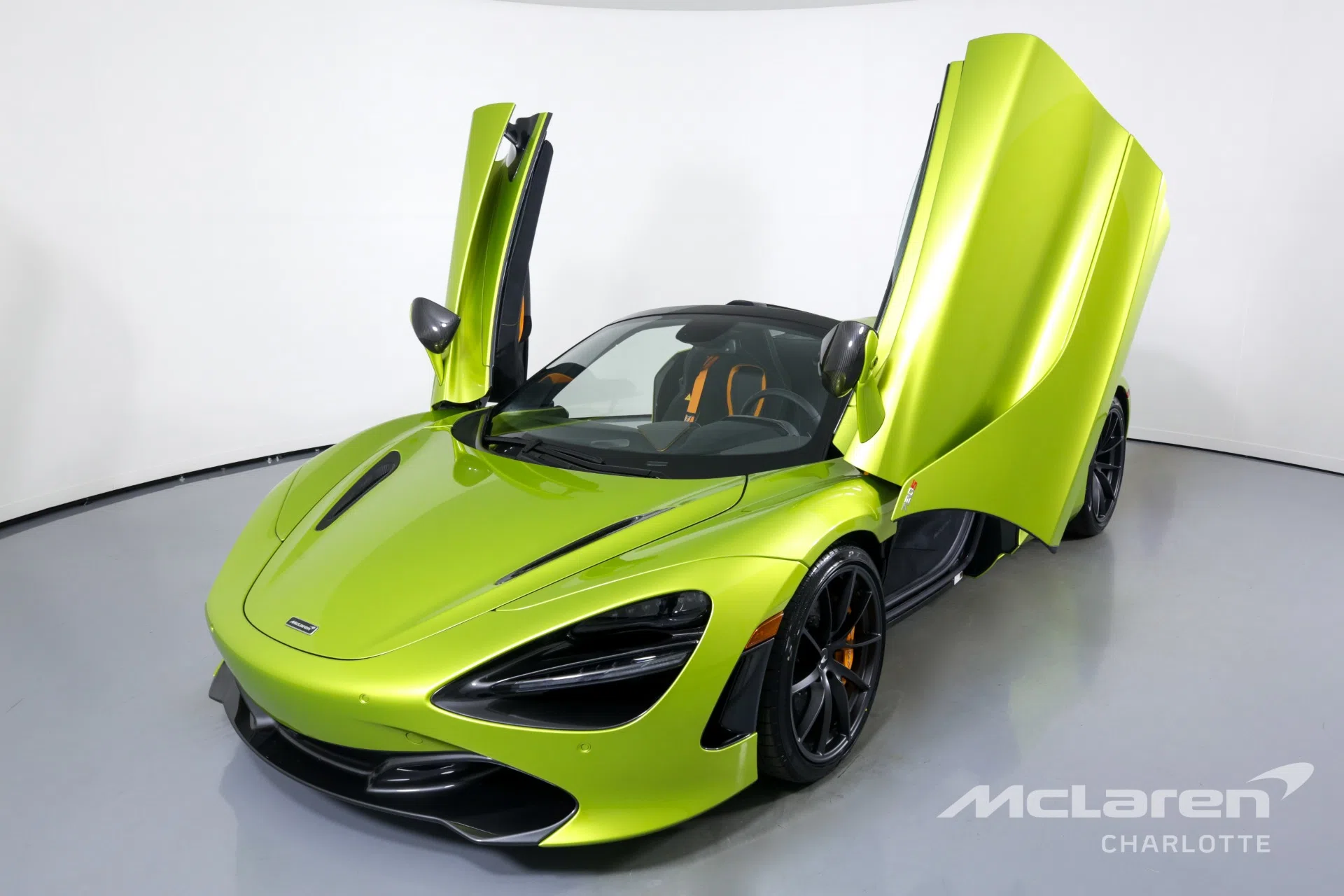 2022 McLaren 720S Spider Performance for sale, front three-quarter view, Elite Flux Green