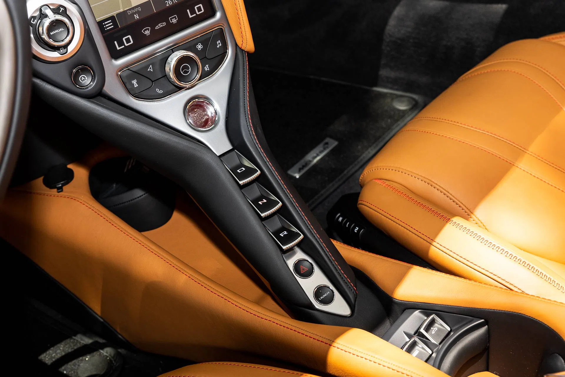 2022 McLaren 720S Spider Luxury interior, center console, Vintage Tan