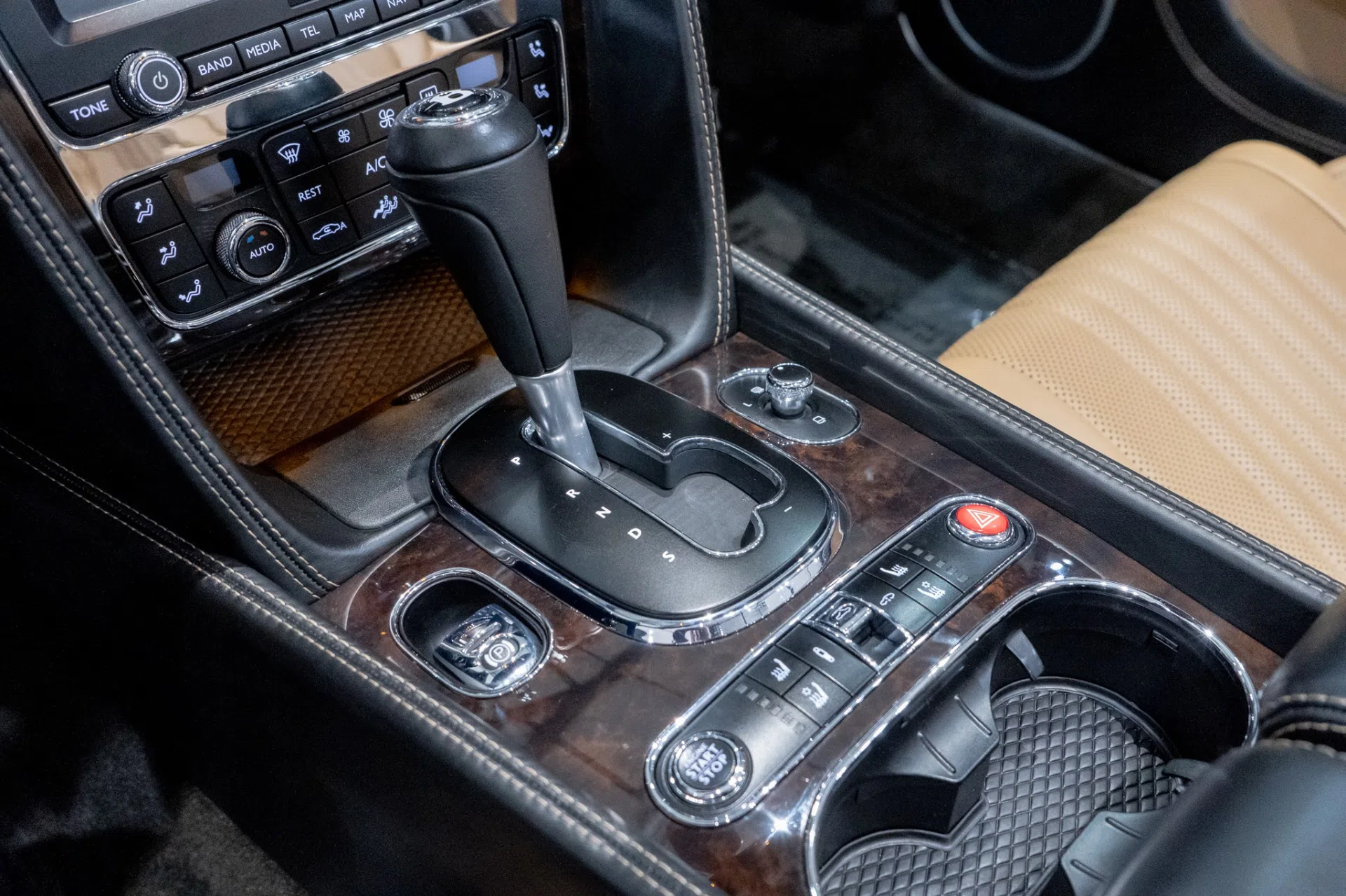 2017 Bentley Continental GTC V8 interior, center console, SADDLE