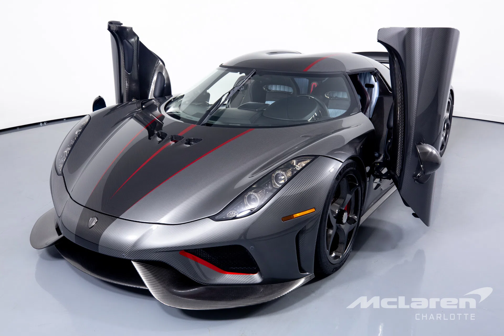 2021 Koenigsegg Regera for sale, front three-quarter view, Silver Carbon / Clear Carbon