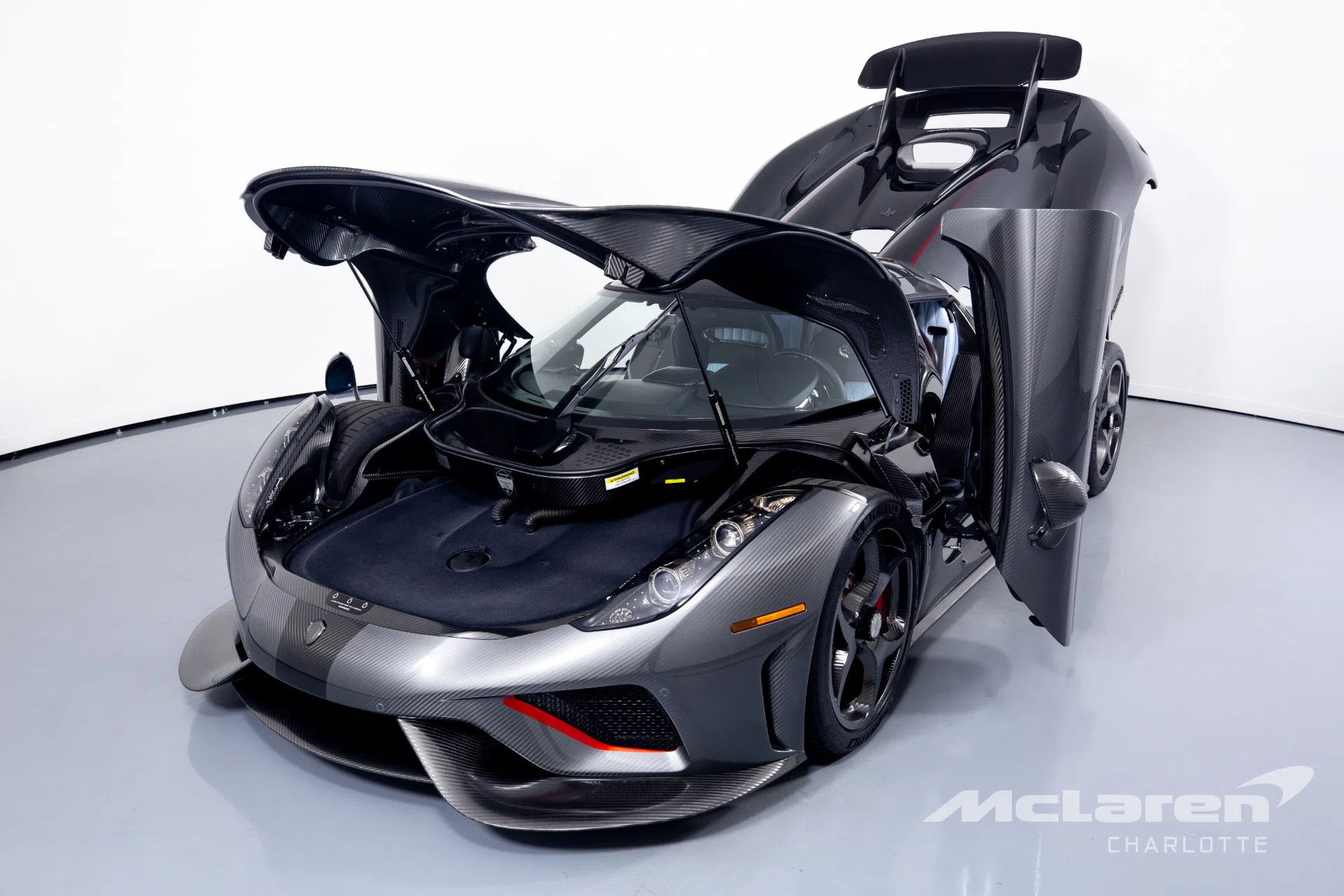 2021 Koenigsegg Regera for sale, front three-quarter view, Silver Carbon / Clear Carbon