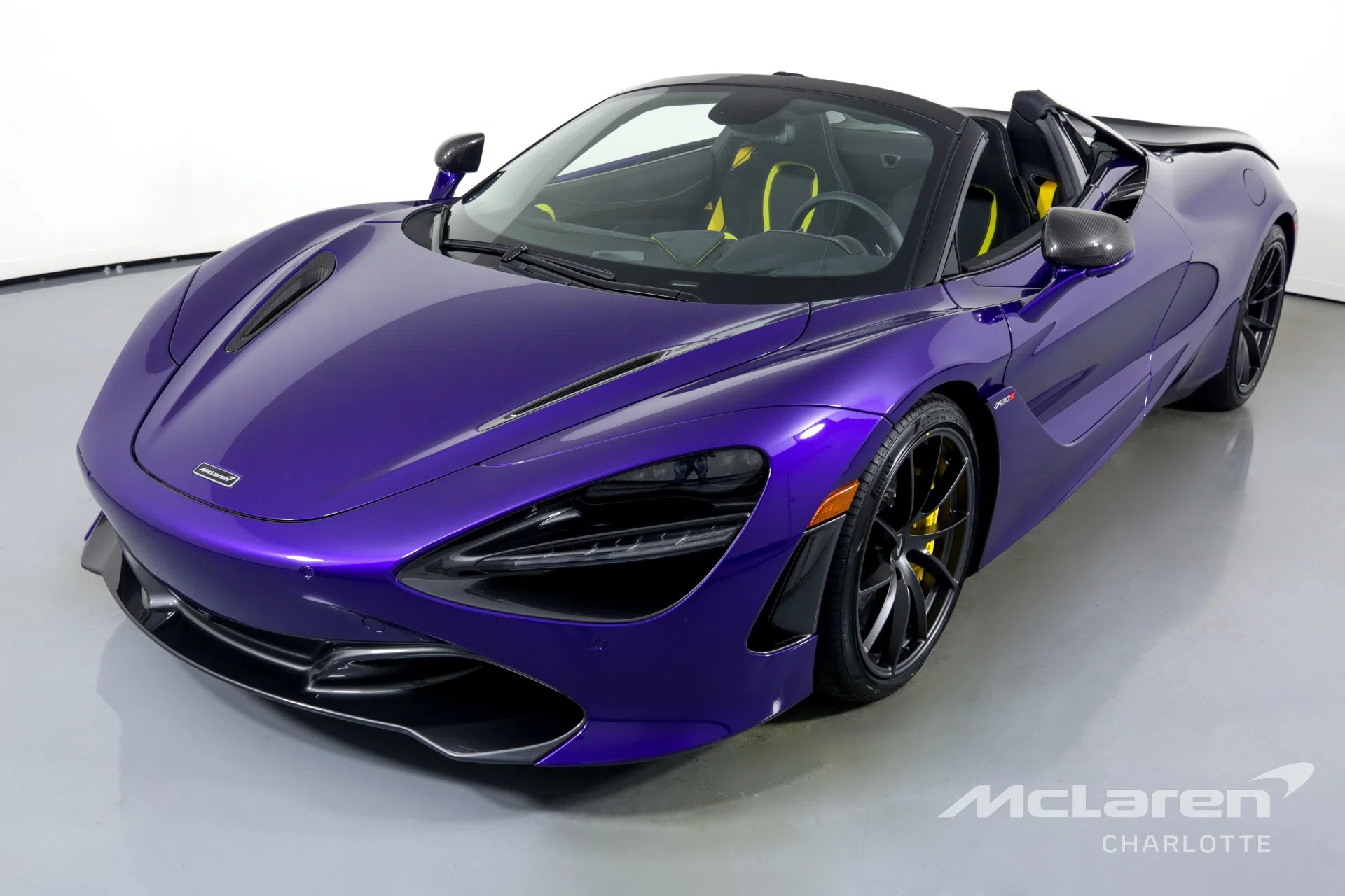 2022 McLaren 720S Spider Performance for sale, front three-quarter view, Lantana Purple