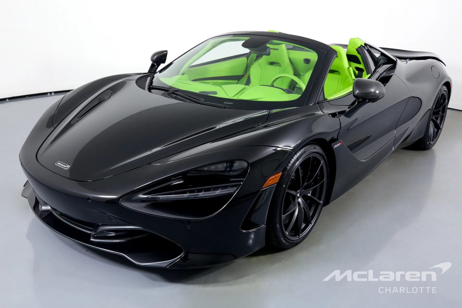 2022 McLaren 720S Spider Performance for sale, front three-quarter view, Onyx Black