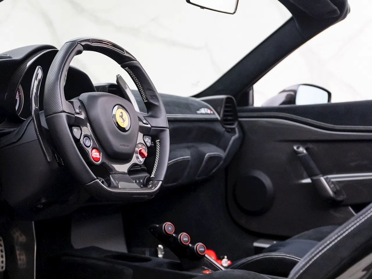 2016 Ferrari 458 Speciale Aperta interior, dashboard, Nera Alcantara & 3D Fabric