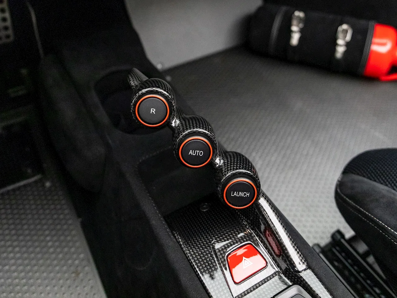 2016 Ferrari 458 Speciale Aperta interior, center console, Nera Alcantara & 3D Fabric