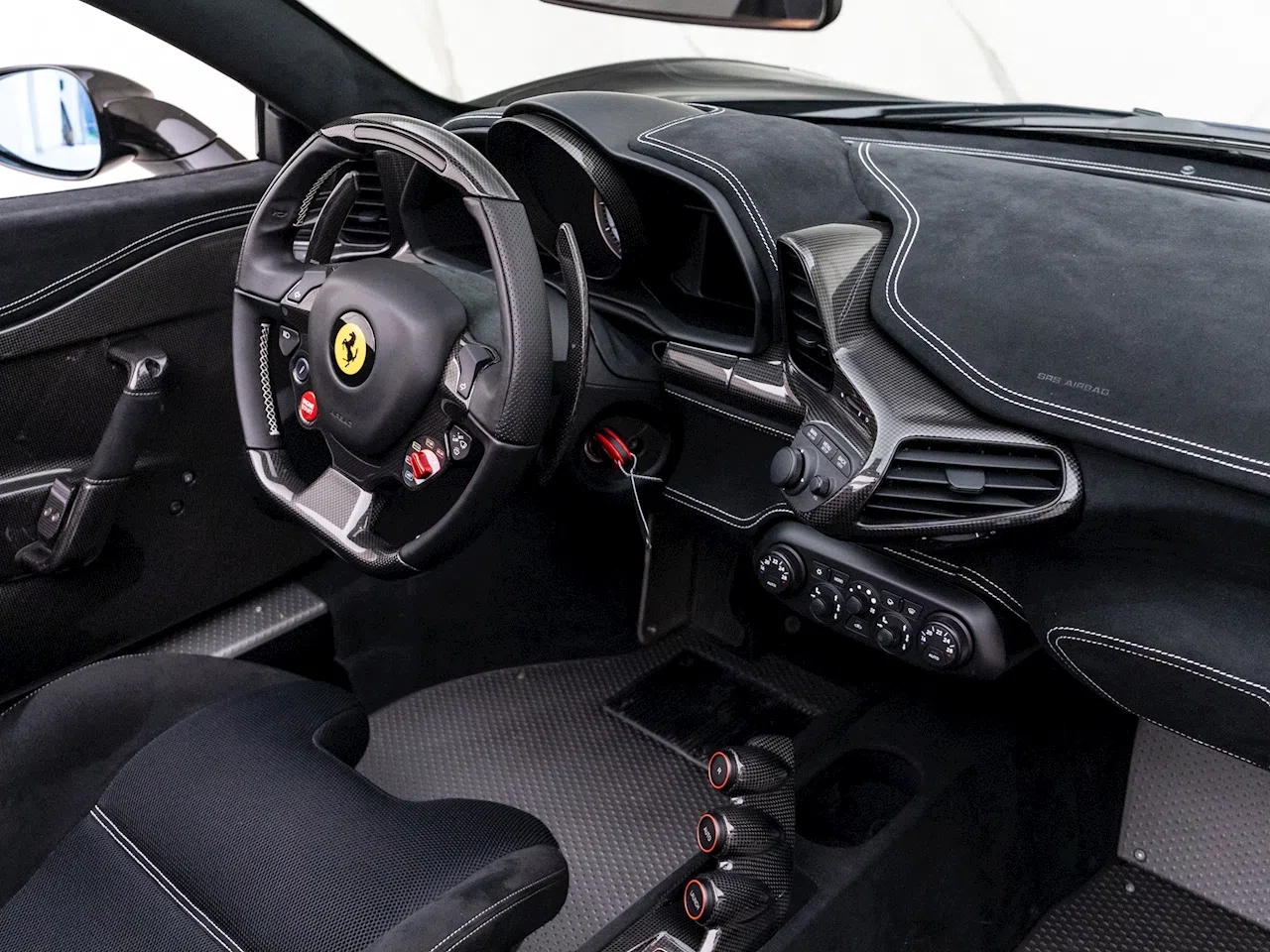 2016 Ferrari 458 Speciale Aperta interior, dashboard, Nera Alcantara & 3D Fabric