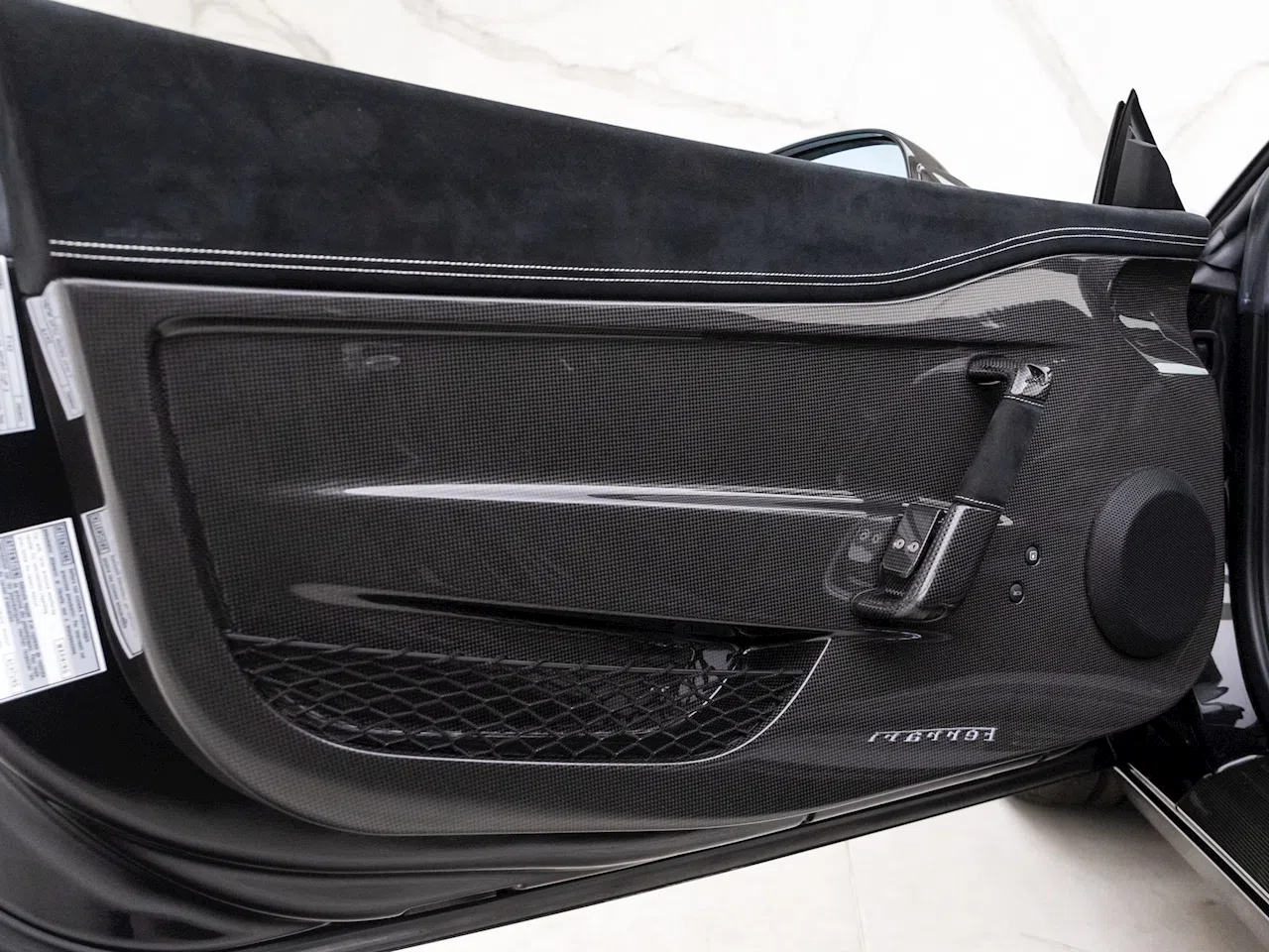 2016 Ferrari 458 Speciale Aperta interior, door panel, Nera Alcantara & 3D Fabric