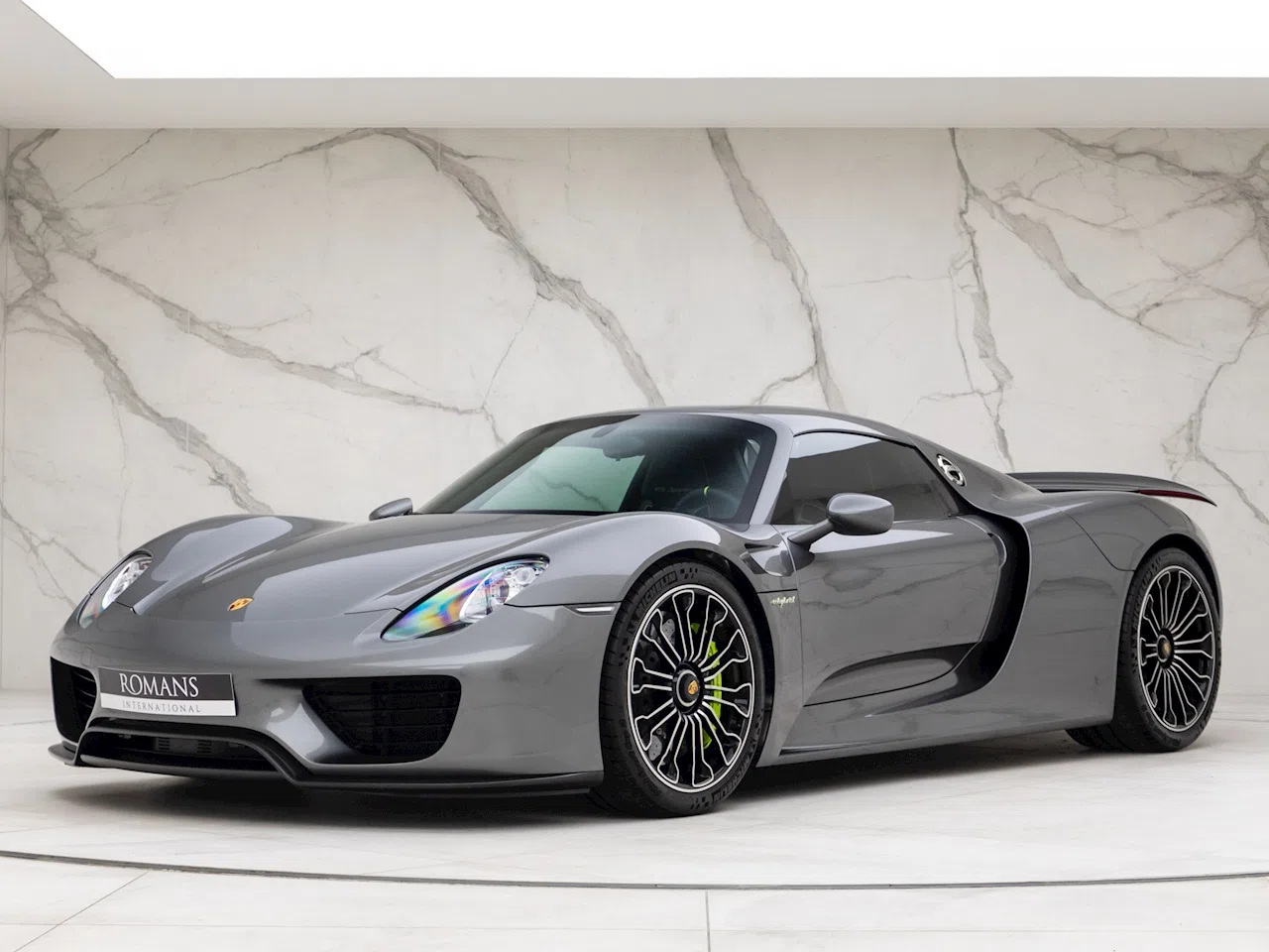2015 Porsche 918 Spyder for sale, front three-quarter view, Meteor Grey Metallic