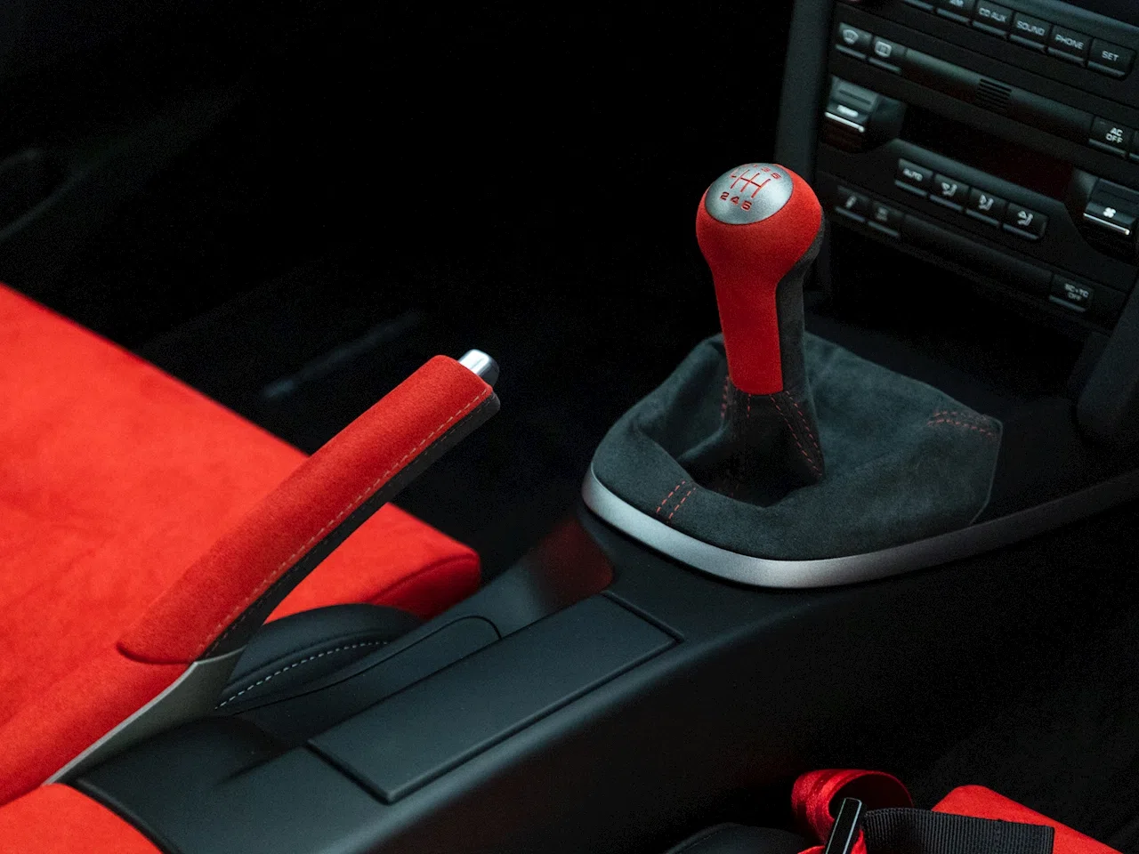 2011 Porsche 911 (997) GT2 RS interior, center console, Black Leather & Red Alcantara