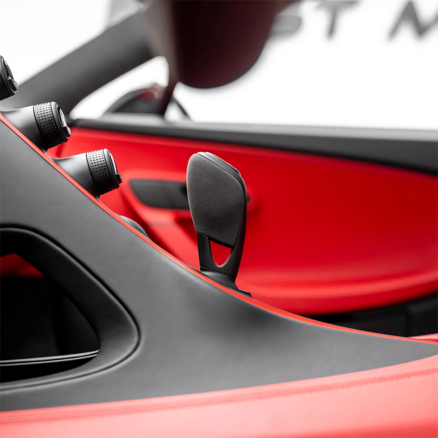 2021 Bugatti Chiron interior, center console, Black and Red, Leather