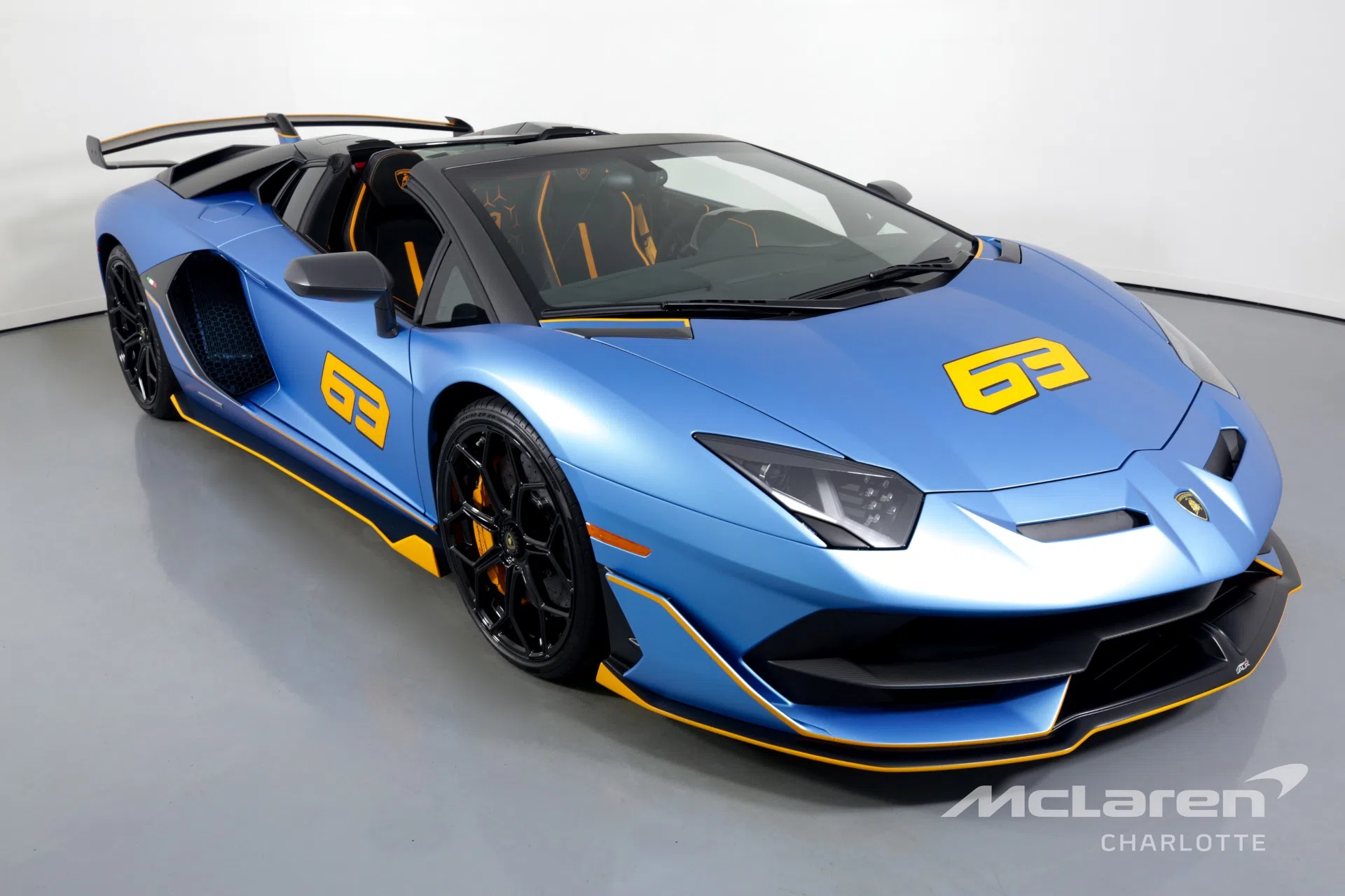 2021 Lamborghini Aventador LP 770-4 SVJ for sale, front three-quarter view, Blue Arione