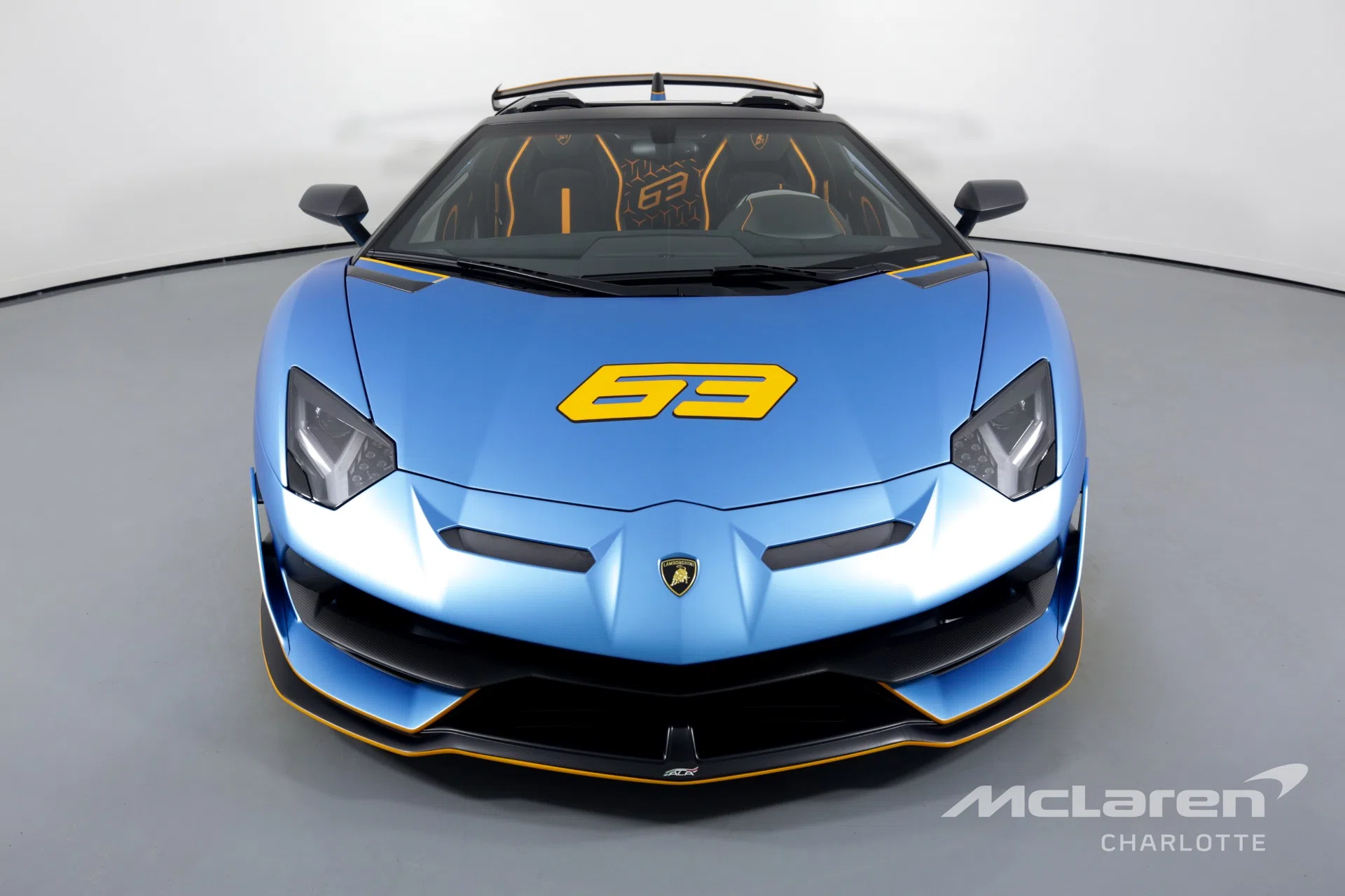 2021 Lamborghini Aventador LP 770-4 SVJ for sale, front three-quarter view, Blue Arione