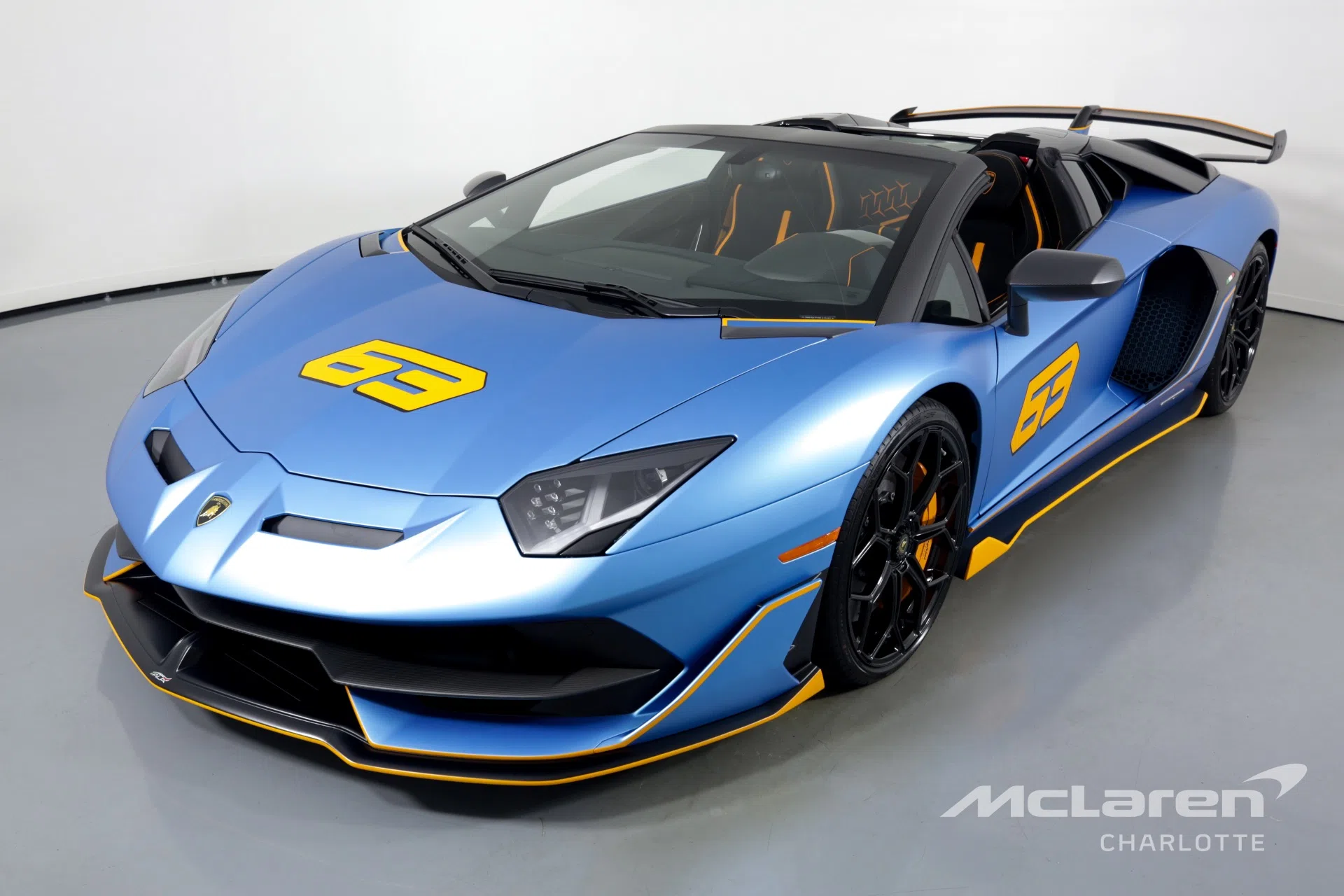 2021 Lamborghini Aventador LP 770-4 SVJ for sale, front three-quarter view, Blue Arione