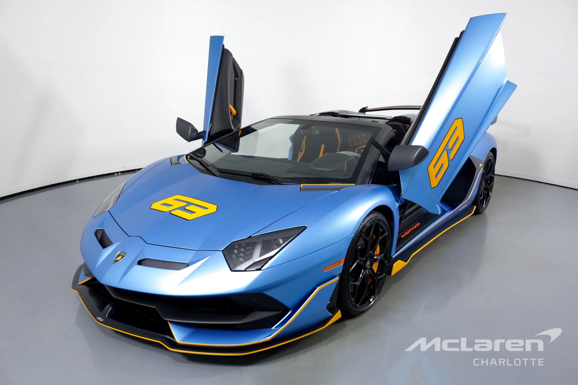 2021 Lamborghini Aventador LP 770-4 SVJ for sale, front three-quarter view, Blue Arione