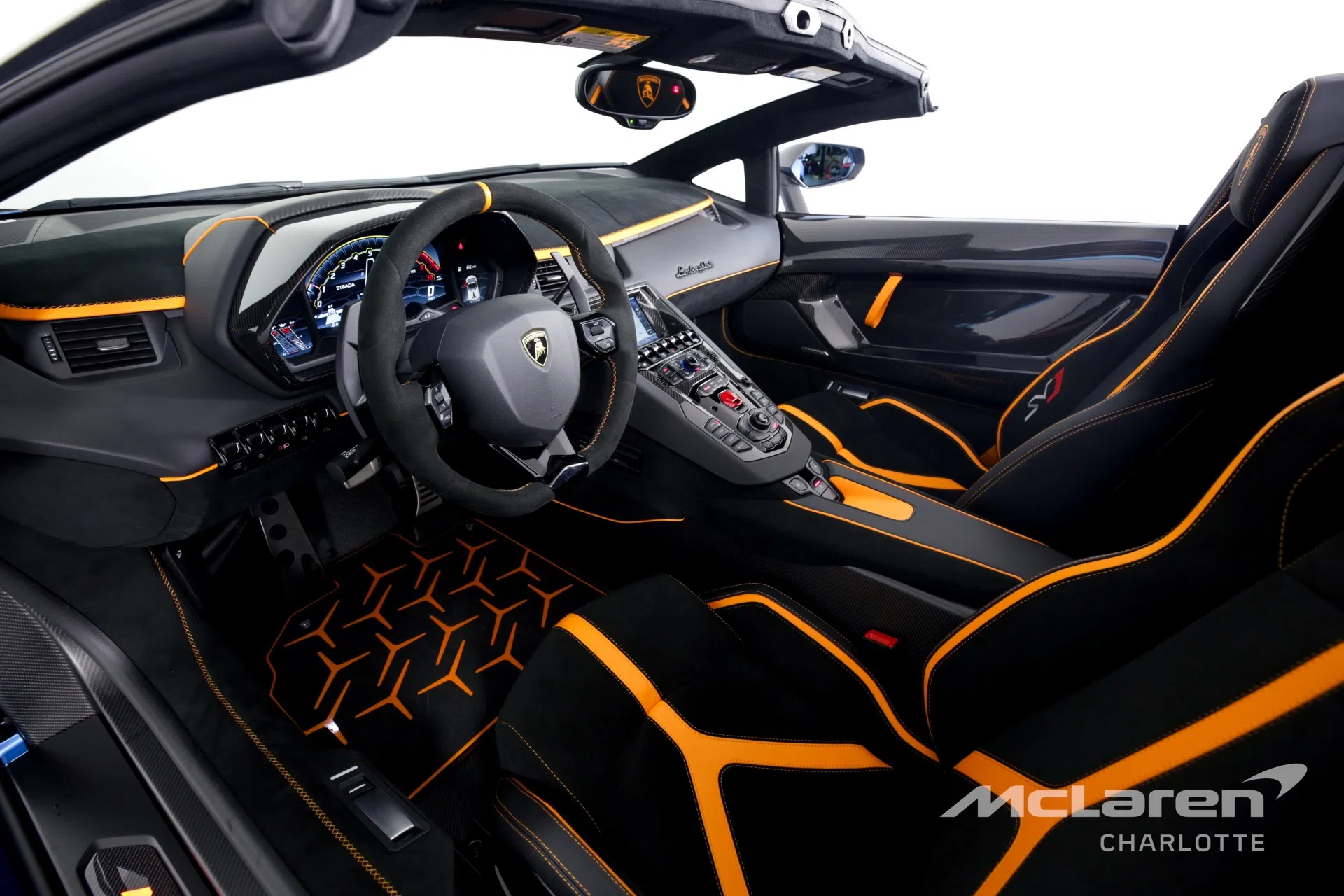 2021 Lamborghini Aventador LP 770-4 SVJ interior, dashboard, Nero Cosmus with Arancio Leonis