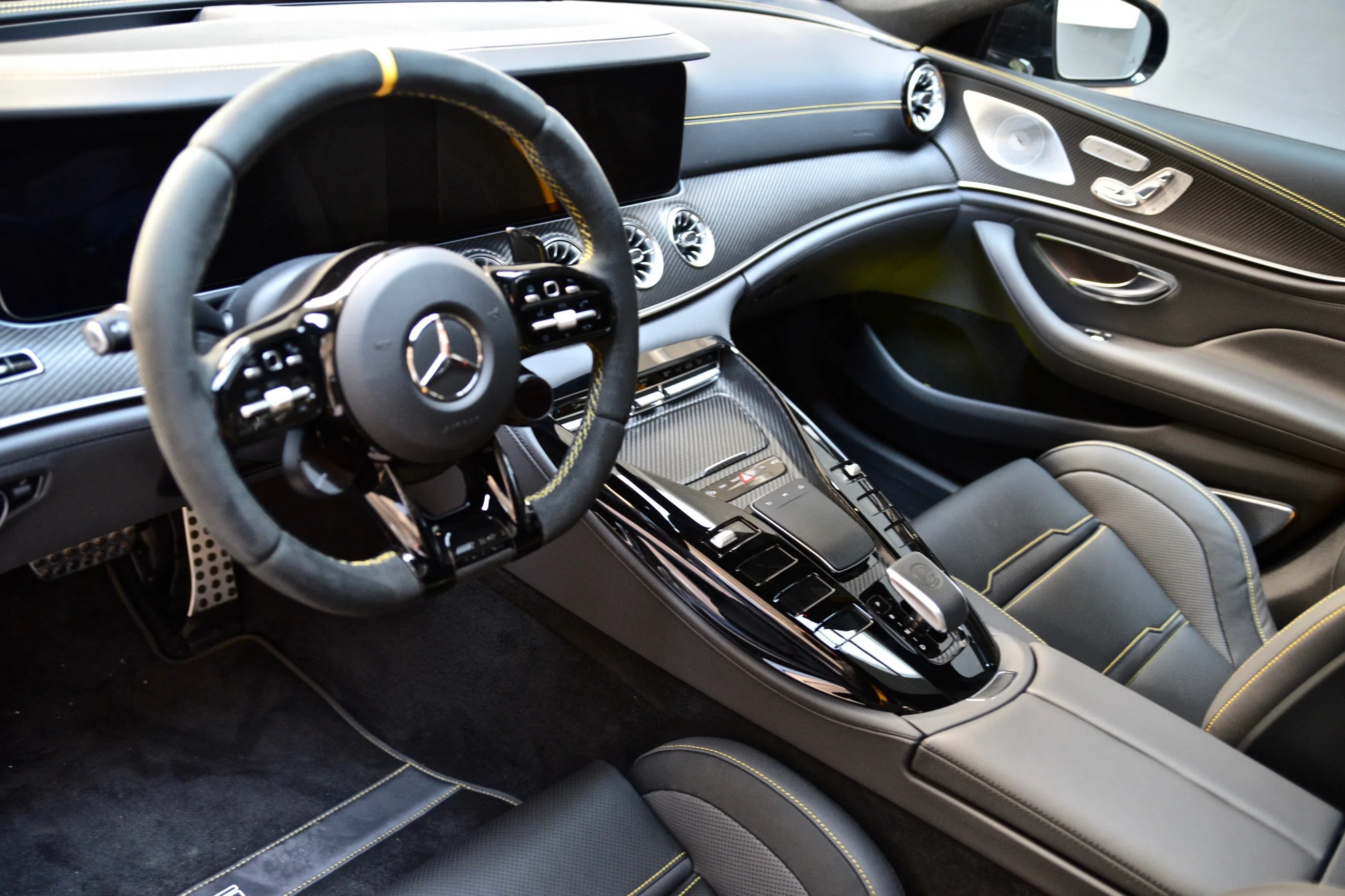 2019 Mercedes-AMG GT 63 S 4M interior, Black Alcantara/ Yellow