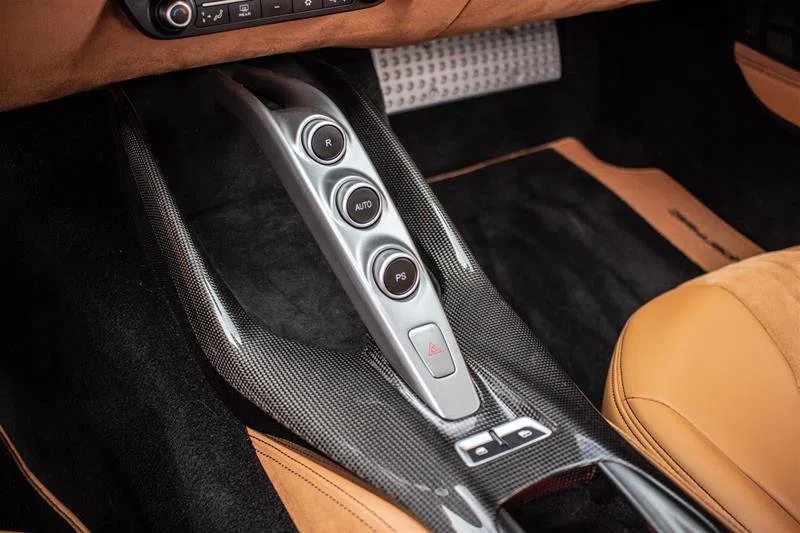 2019 Ferrari 812 Superfast interior, center console, CUOIO