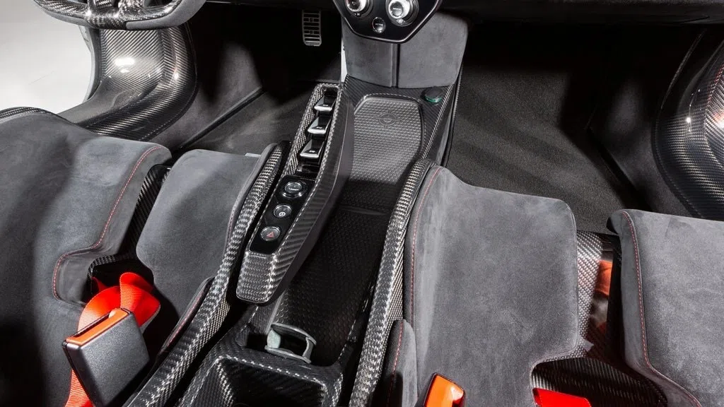2019 McLaren Senna Coupe interior, center console, Black