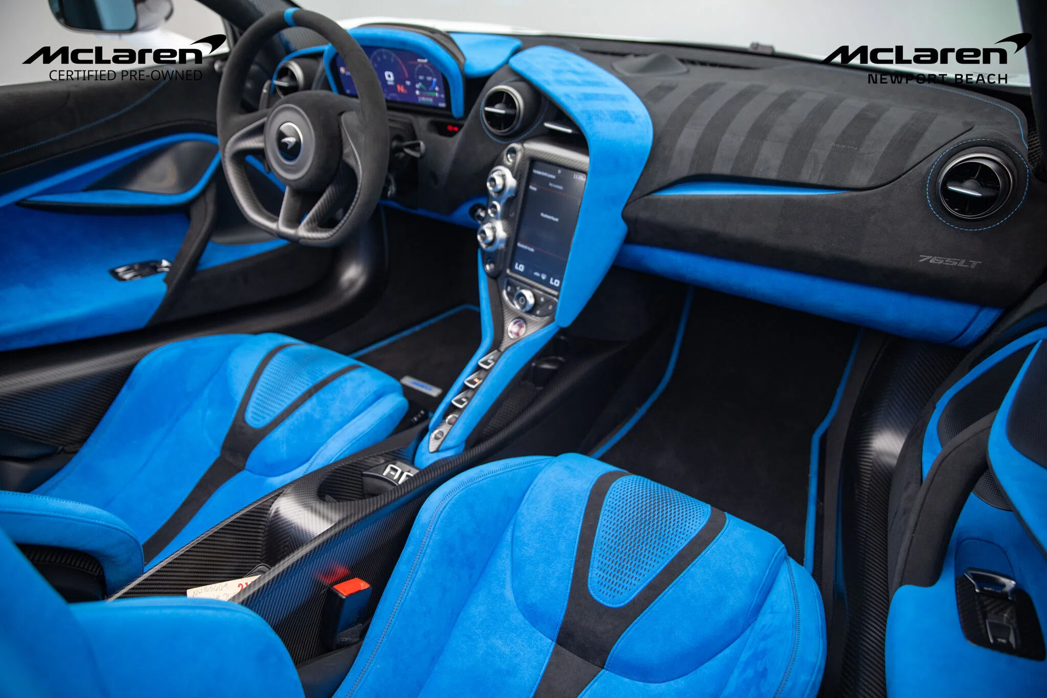 2022 McLaren 765LT interior, Carbon Black/Dove Gray