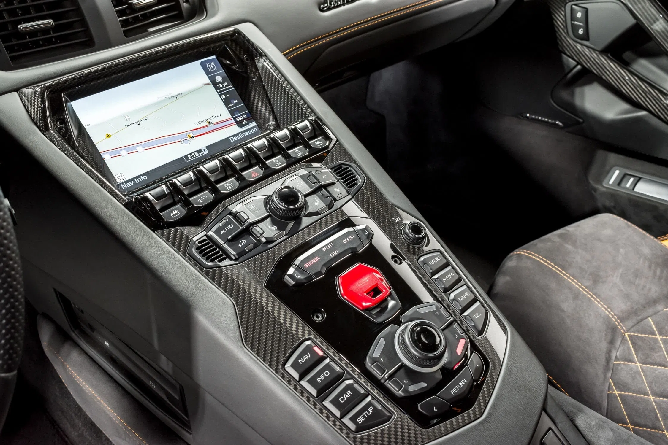 2018 Lamborghini Aventador S interior, center console