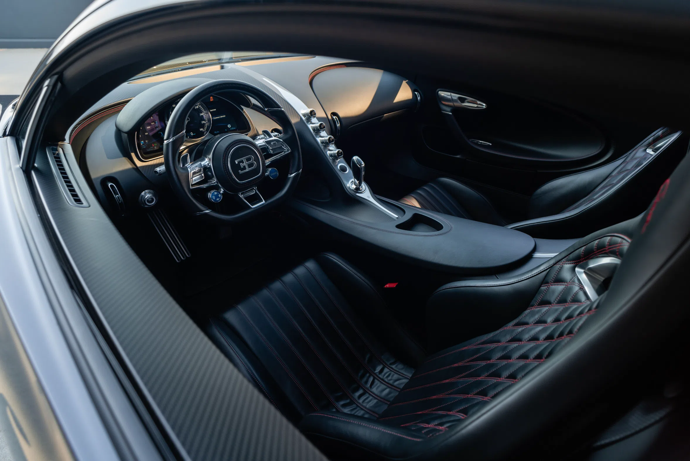 2018 Bugatti Chiron interior, Beluga Black Carbon