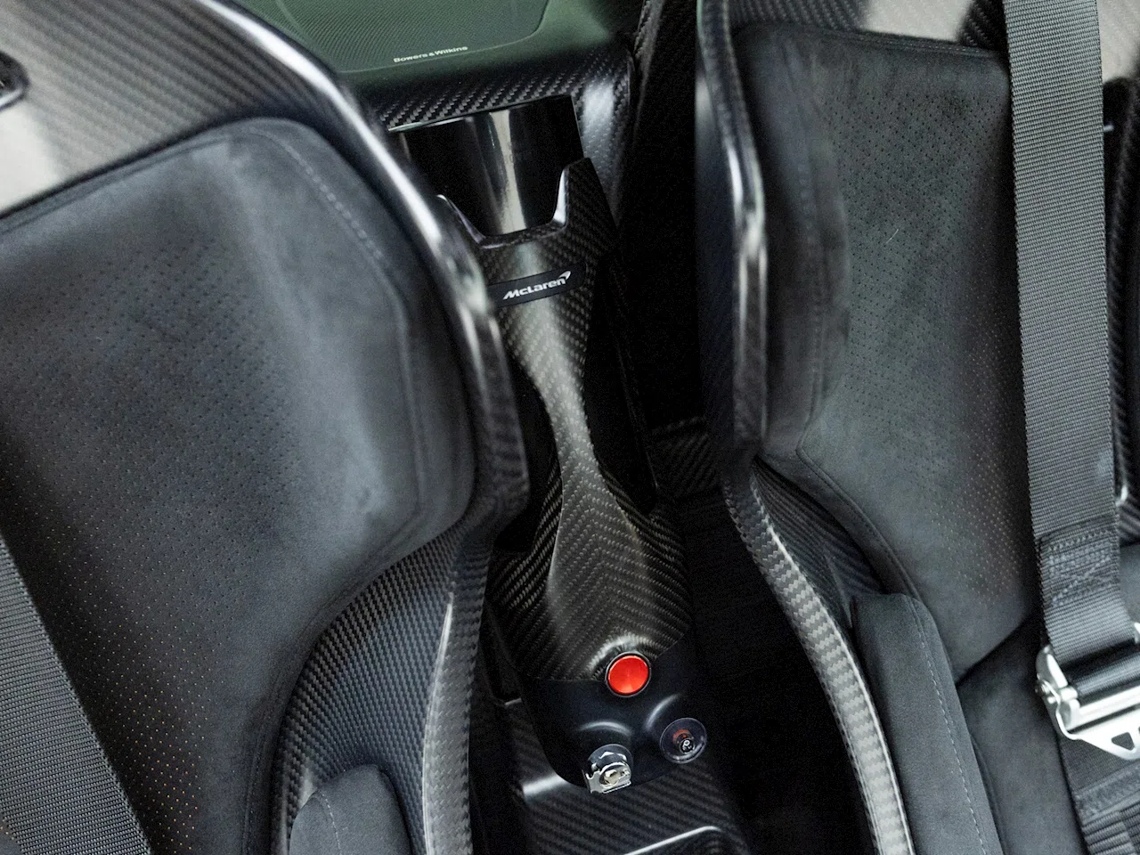 2018 McLaren Senna interior, center console, Black Alcantara