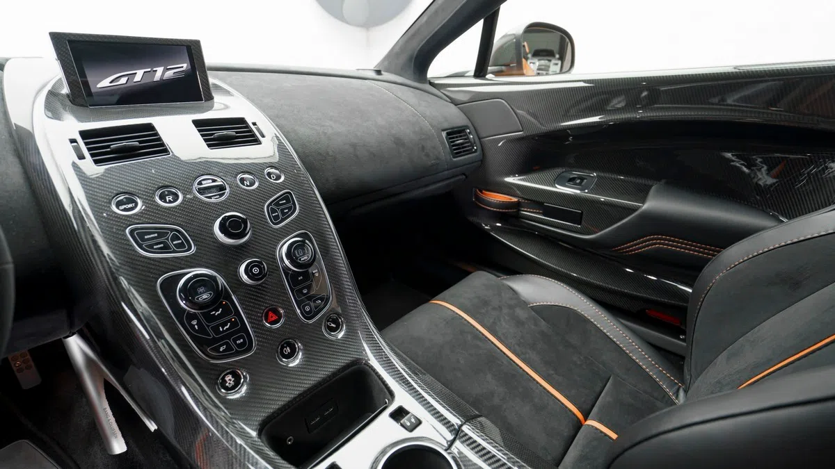 2016 Aston Martin Vantage GT12 interior, dashboard, Black/Orange
