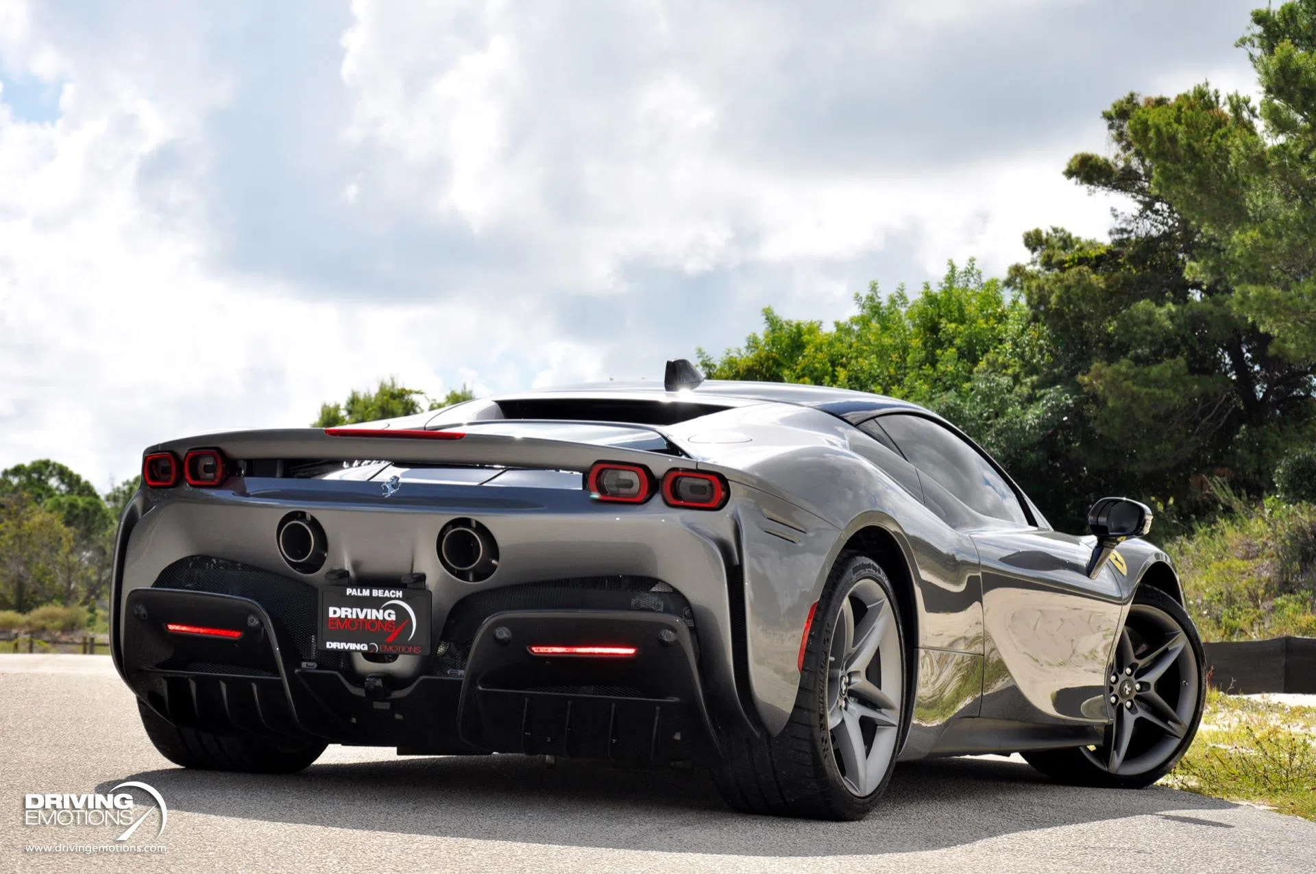 2022 Ferrari SF90 Stradale, rear three-quarter view, Grigio Ferro Metallic