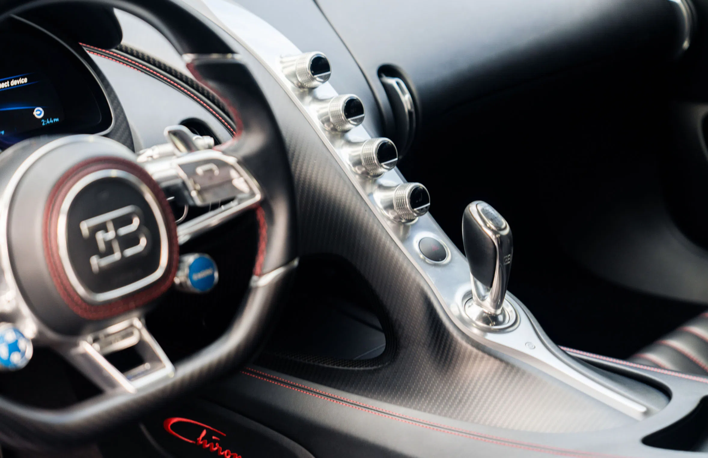 2018 Bugatti Chiron interior, Beluga Black Carbon