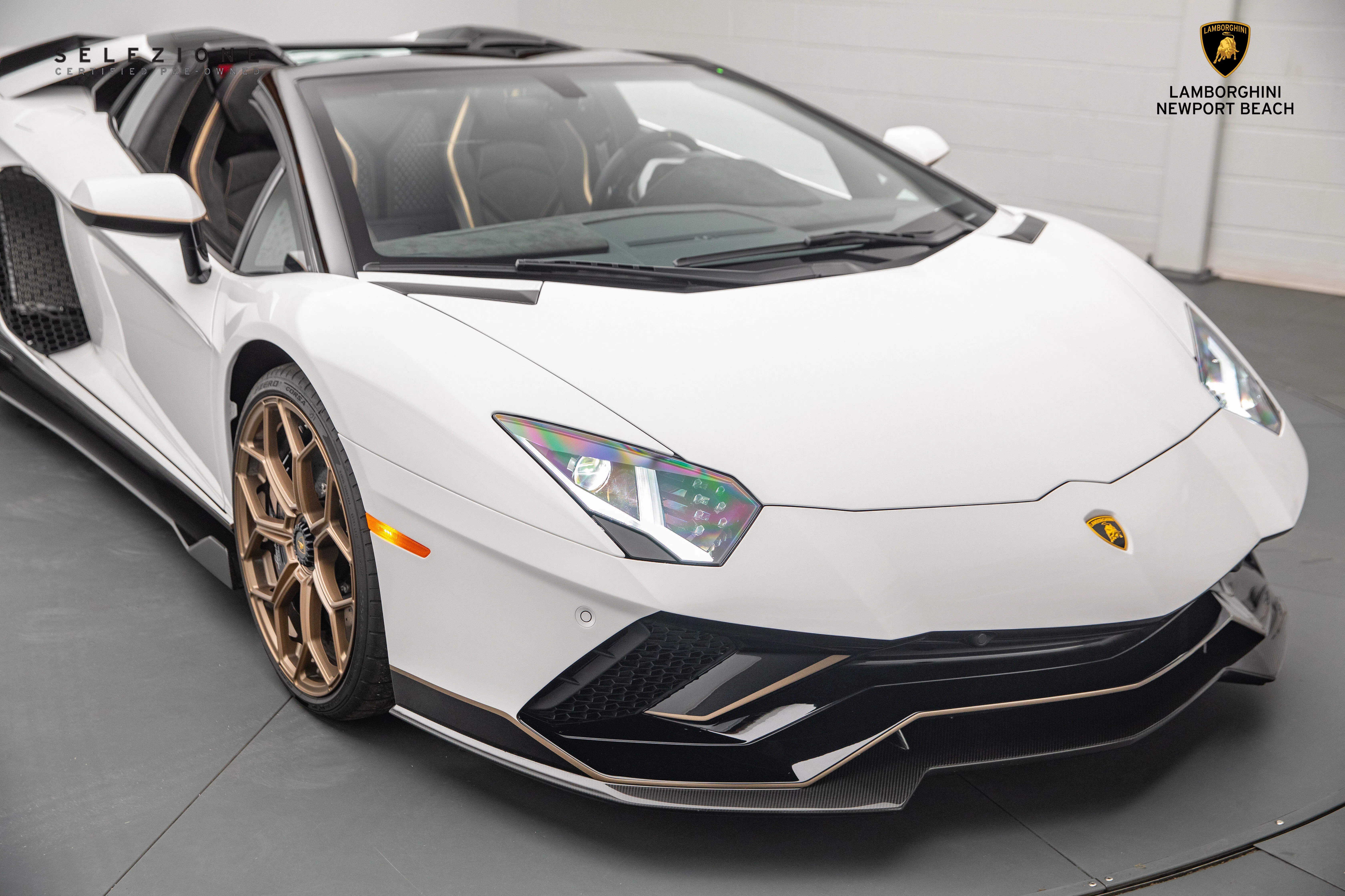 2022 Lamborghini Aventador LP 780-4 Ultimae Roadster for sale, front three-quarter view, Bianco Monocerus Metallic